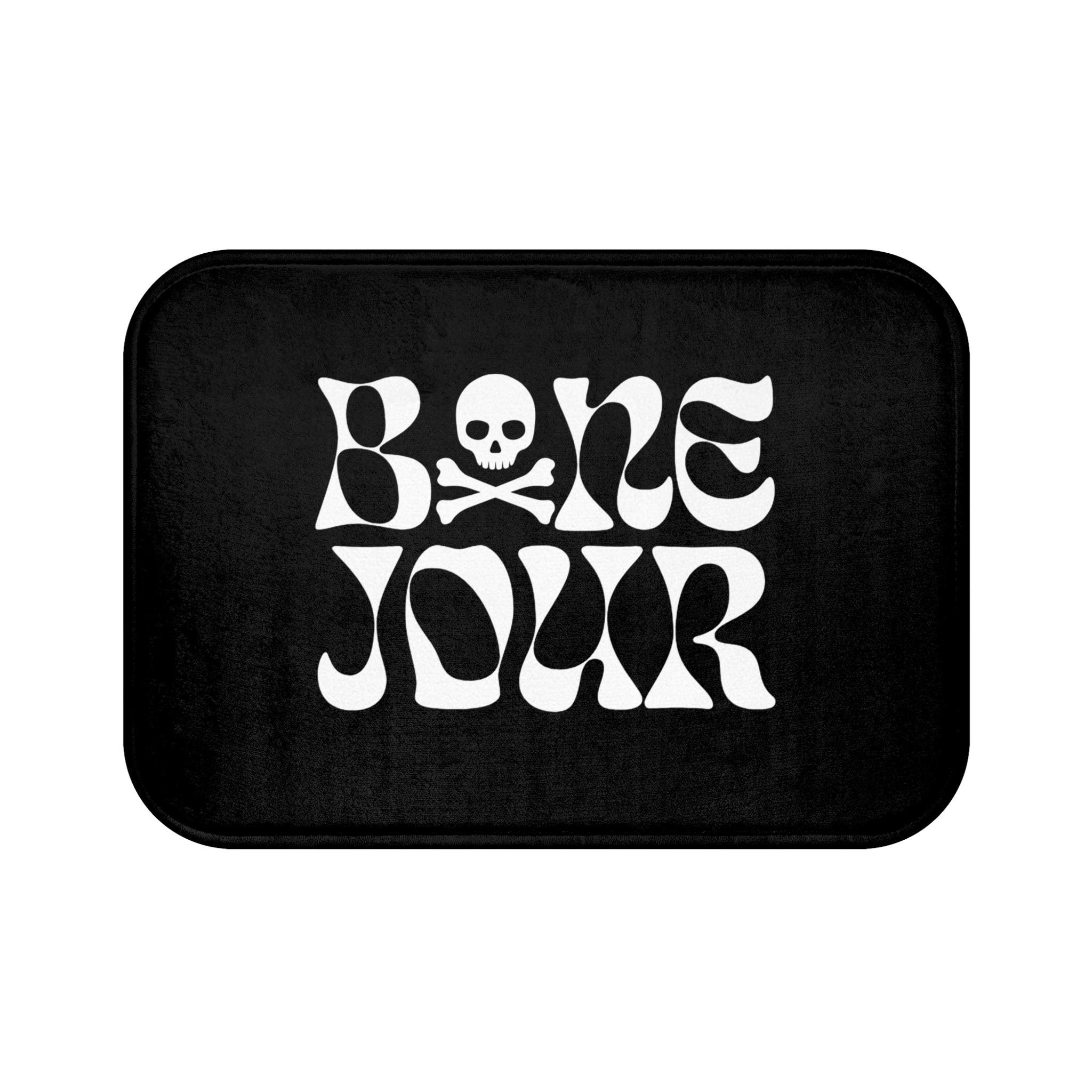 Stylish Bath Mat with 'Bone Jour' Design, Fun Bathroom Decor, Unique Gift for Pet Lovers, Trendy Housewarming Item, Stylish Home Accent