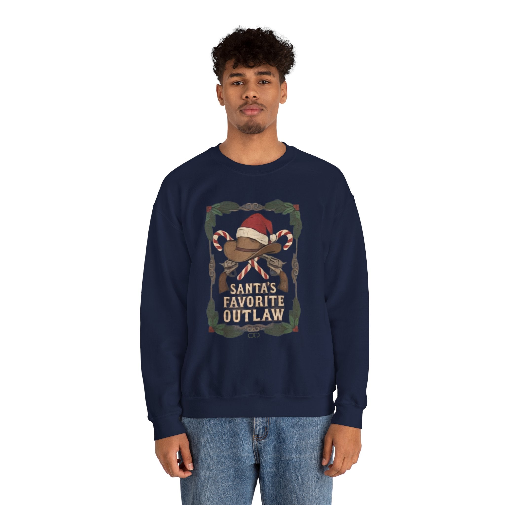 Christmas Cowboy Hat Sweatshirt — Santa Hat & Candy Cane Western Crewneck
