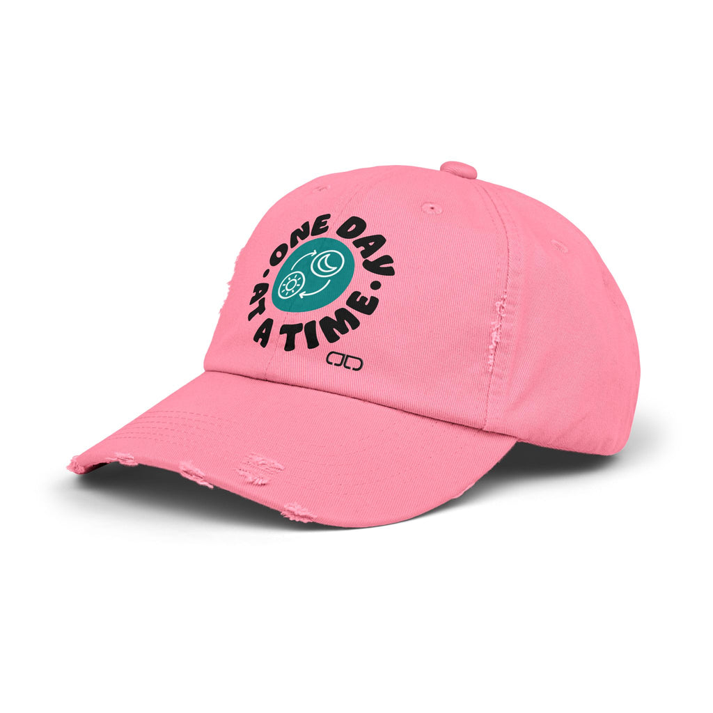 One Day at a Time Distressed Cap | Casual Style, Relaxed Fit, Gift for Him/Her, Summer Accessory, Motivational Wear