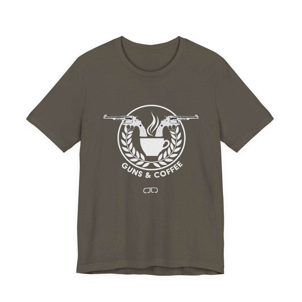 Guns & Coffee Graphic Tee — Rustic Coffee Lover & Firearm Enthusiast Shirt