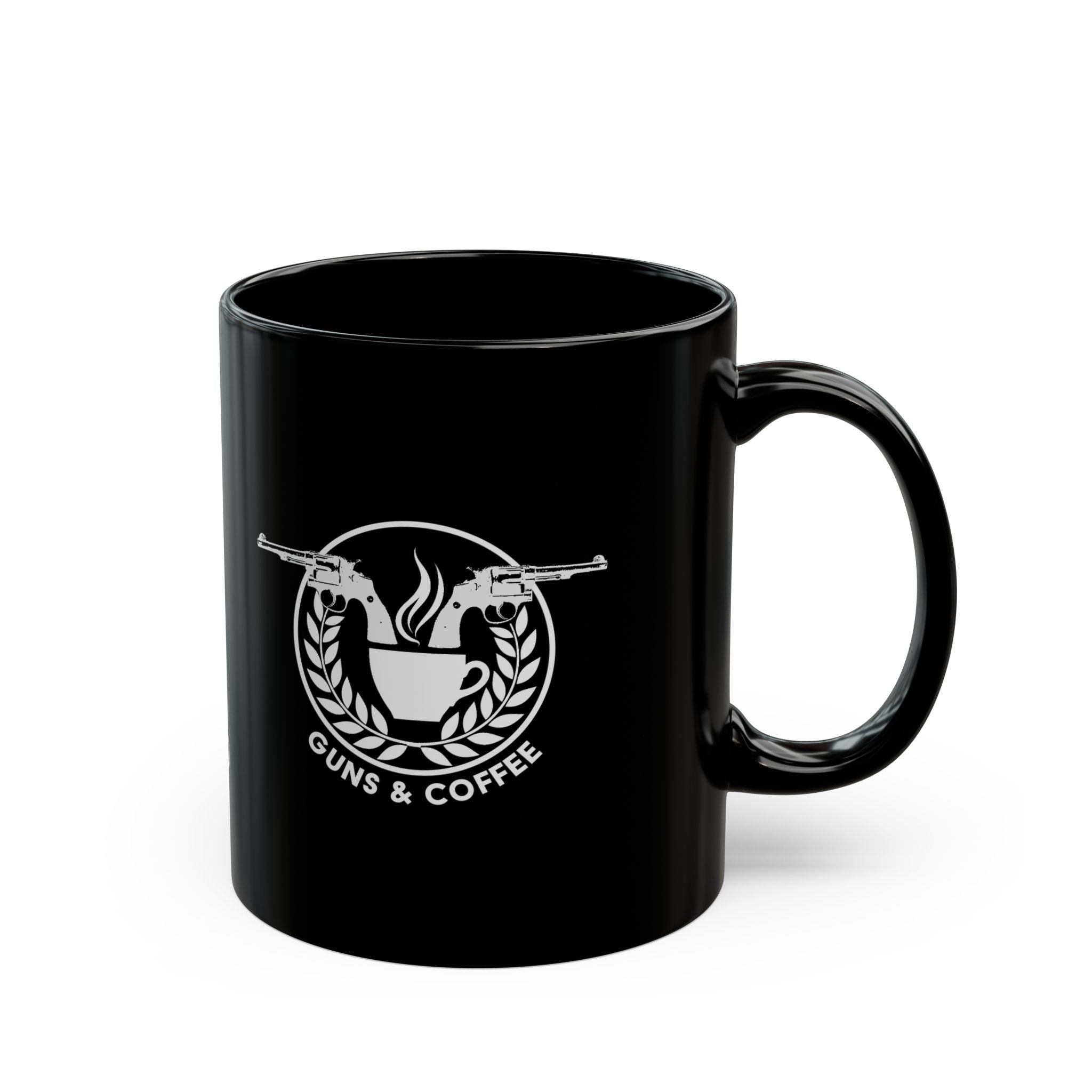 Guns & Coffee Black Ceramic Mug — 11oz/15oz