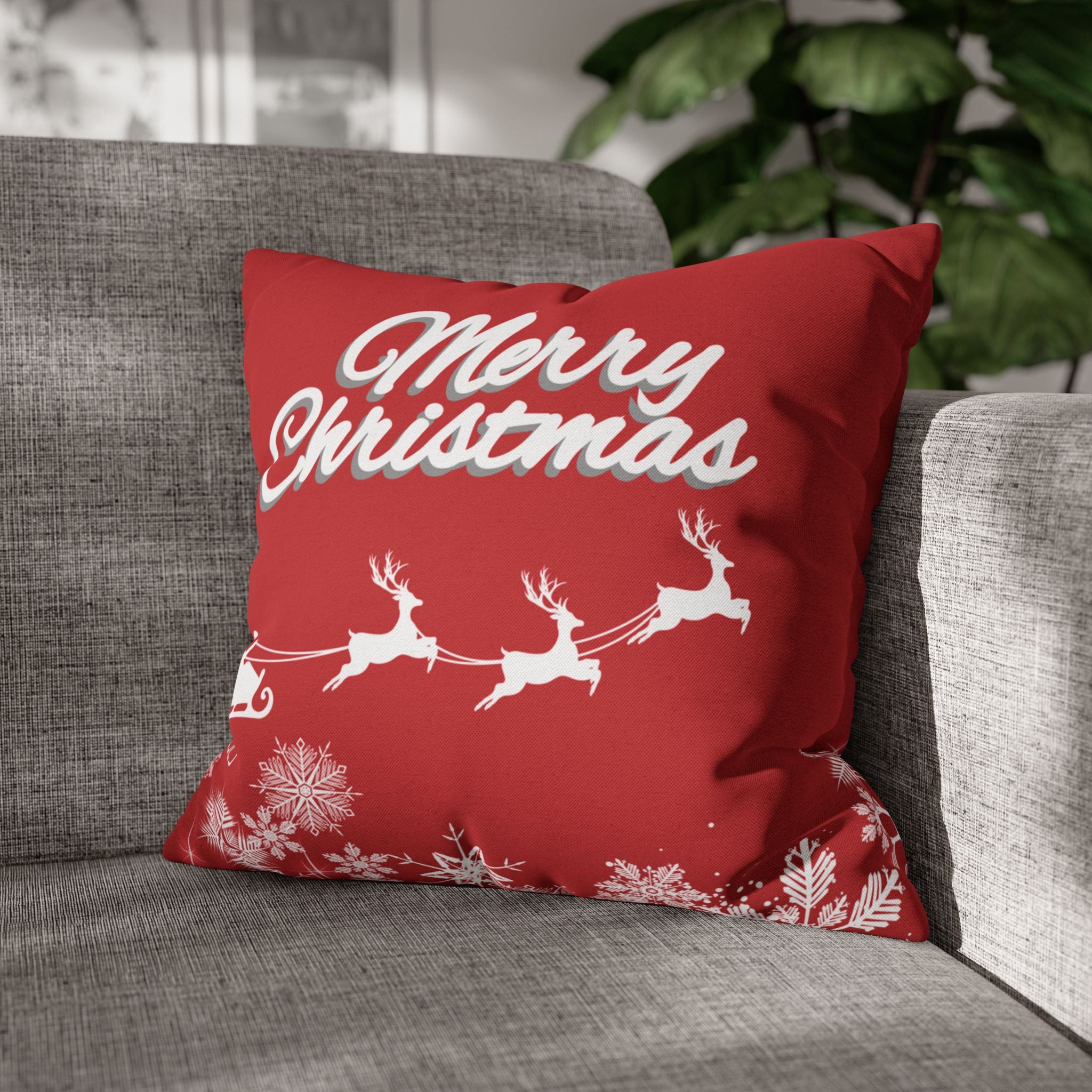 Merry Christmas Red Santa Sleigh Decorative Pillowcase