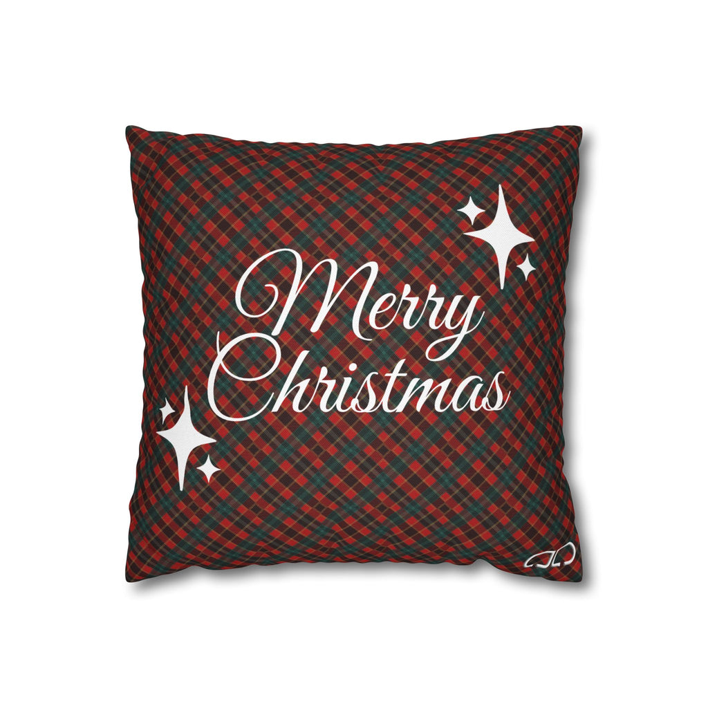 Merry Christmas Plaid Pillowcase - Red & Green Holiday Throw Pillow Cover