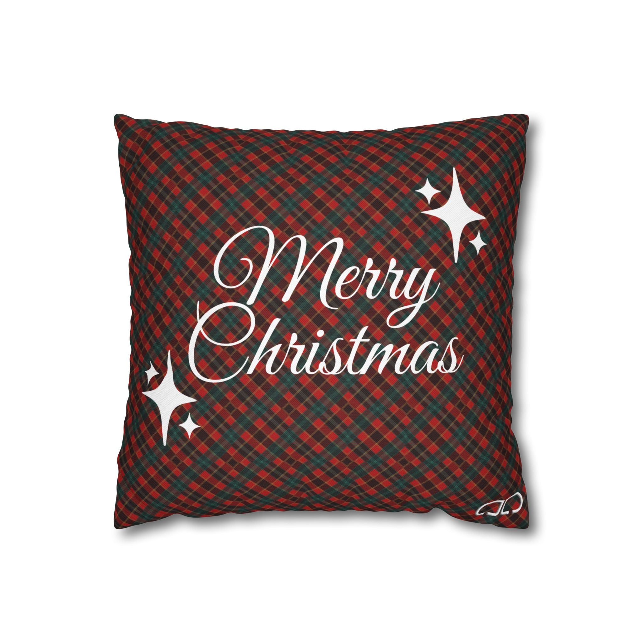 Merry Christmas Plaid Pillowcase - Red & Green Holiday Throw Pillow Cover