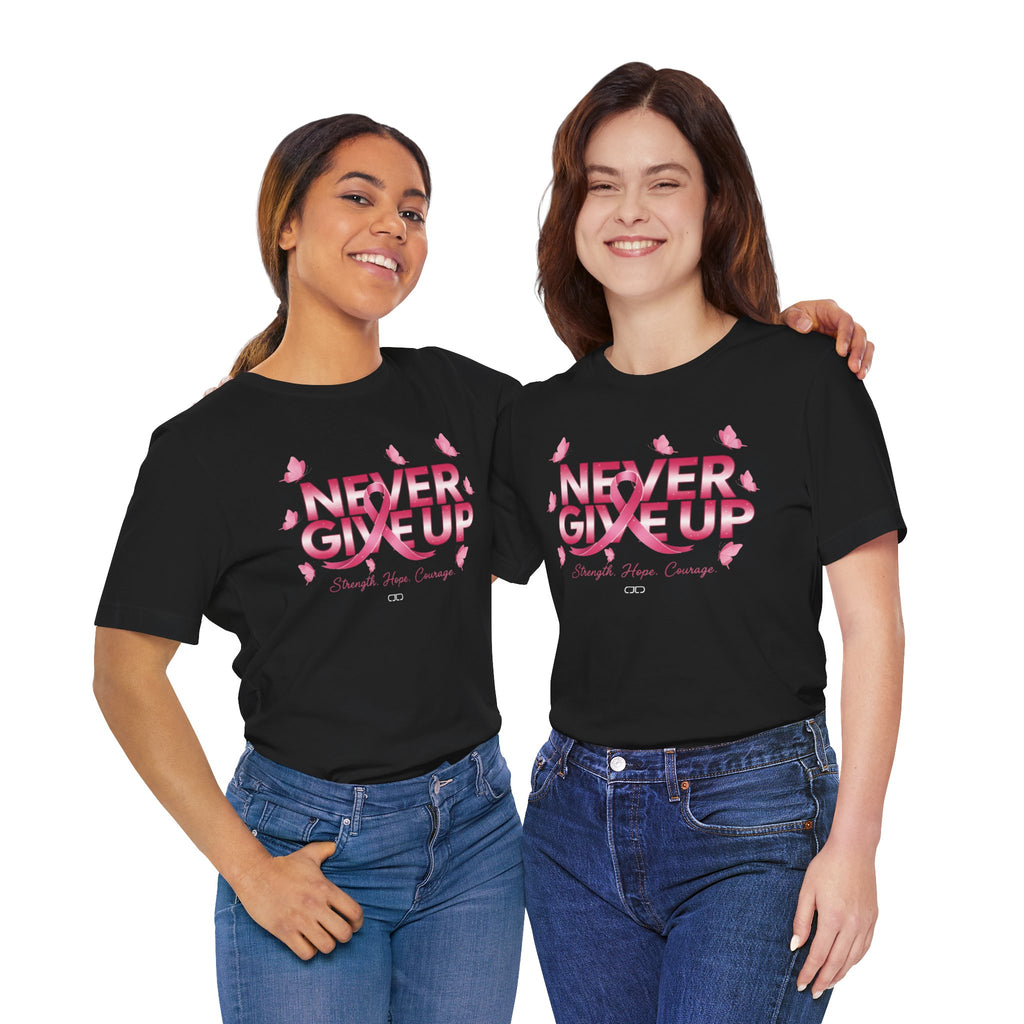 Never Give Up Inspirational Cancer Awareness Tee, Unisex Jersey Tee,  Gift for Survivors, Support Community T-Shirt