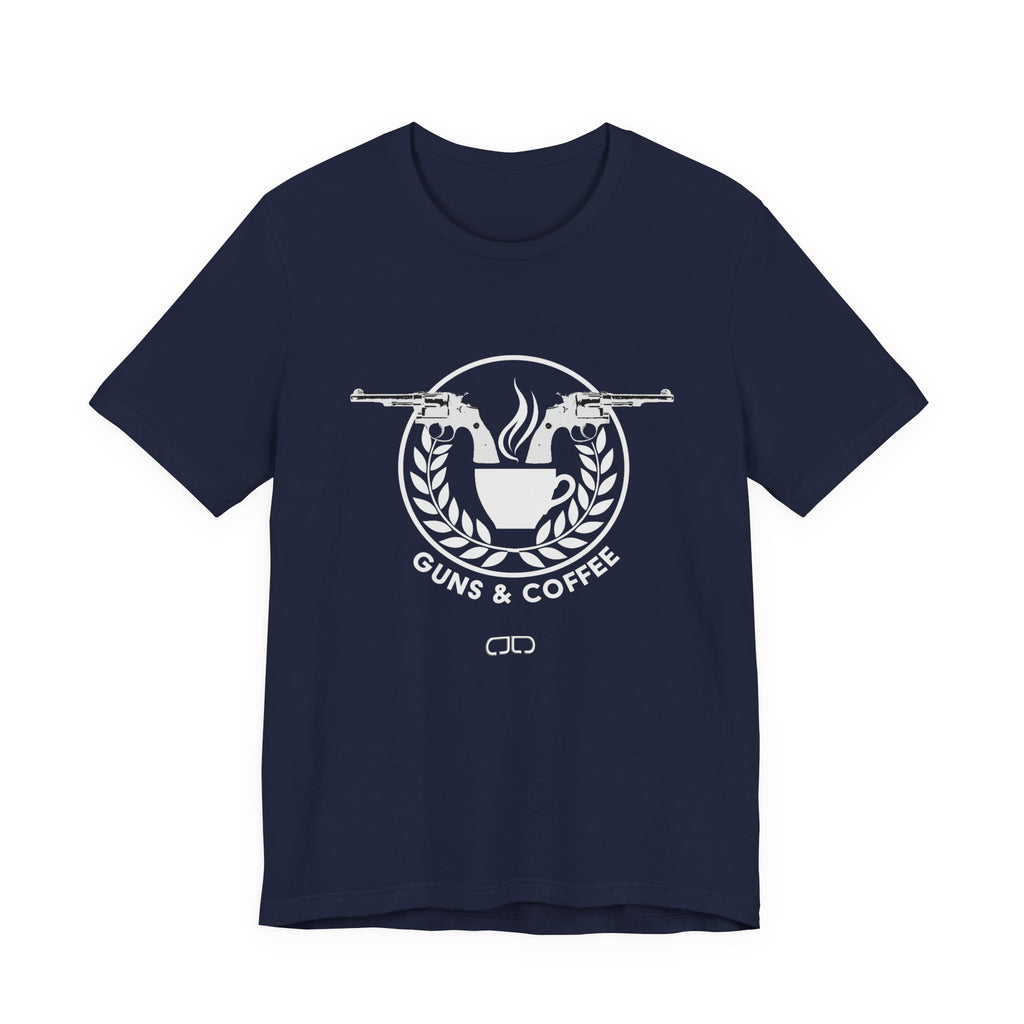 Guns & Coffee Graphic Tee — Rustic Coffee Lover & Firearm Enthusiast Shirt