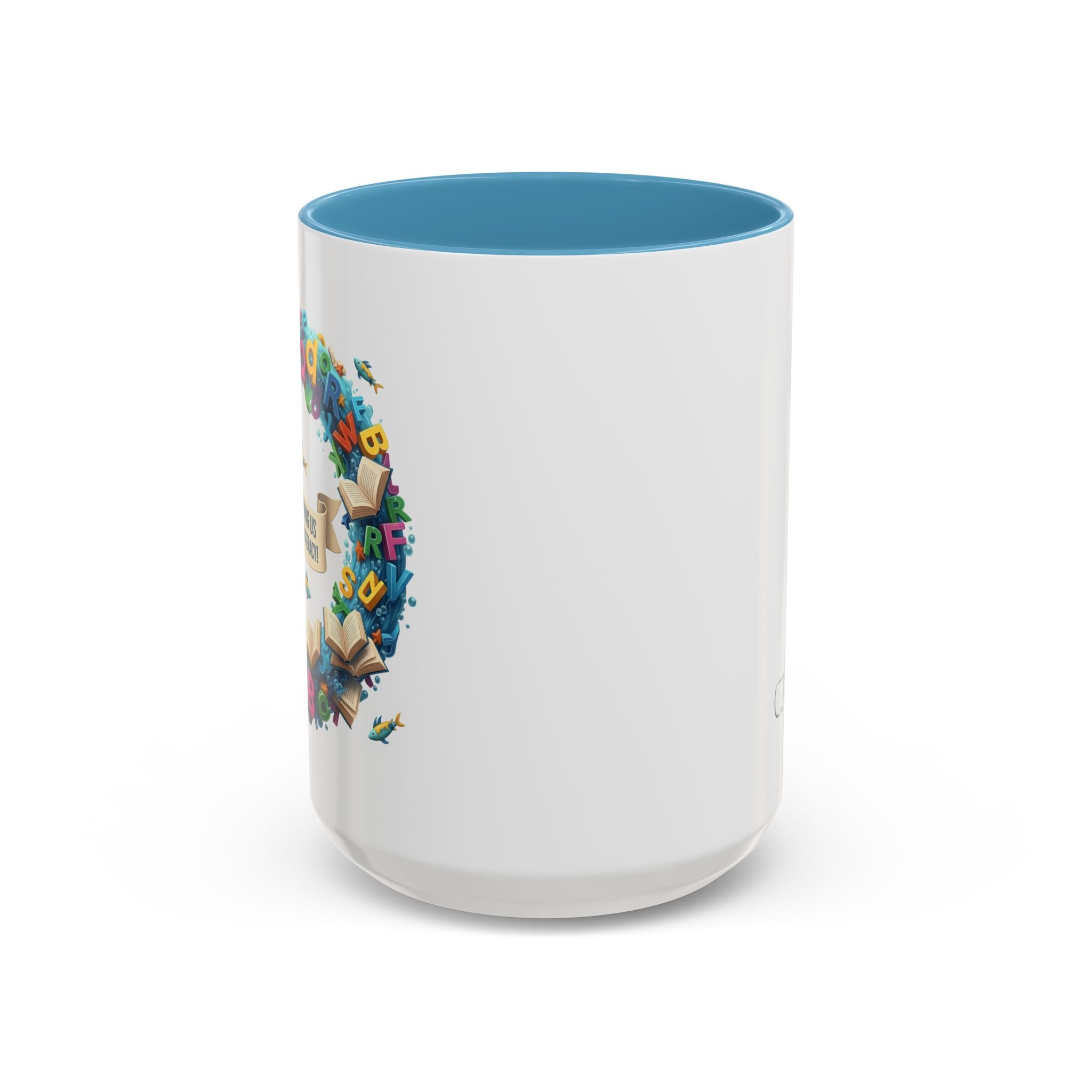 Sea of Literacy Colorful Book Lover's Accent Coffee Mug | Perfect for Home, Office, or Gift | Reading, Study, Library Decor, Teacher Appreciation