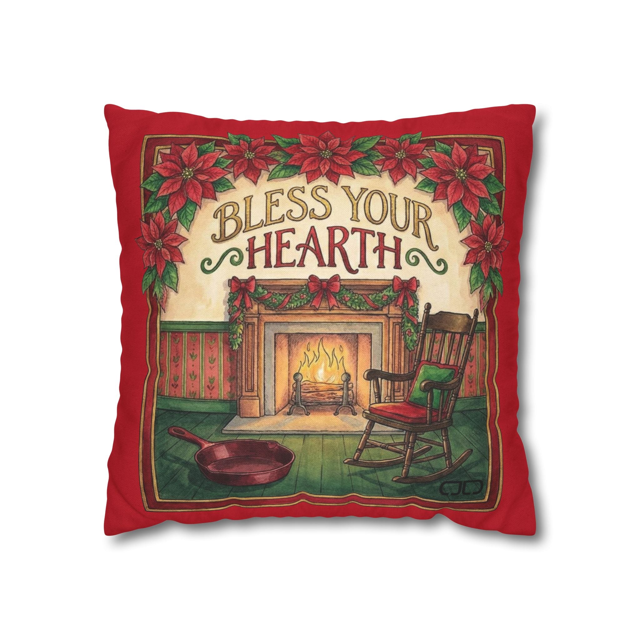Bless Your Hearth Christmas Pillowcase — Holiday Fireplace Throw Pillow Cover