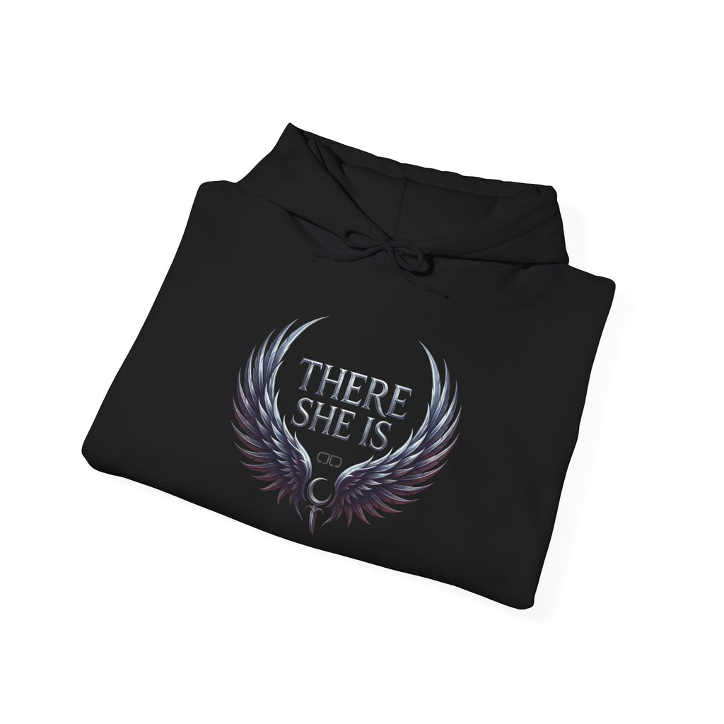 'There She Is' Winged Emblem Graphic Hoodie