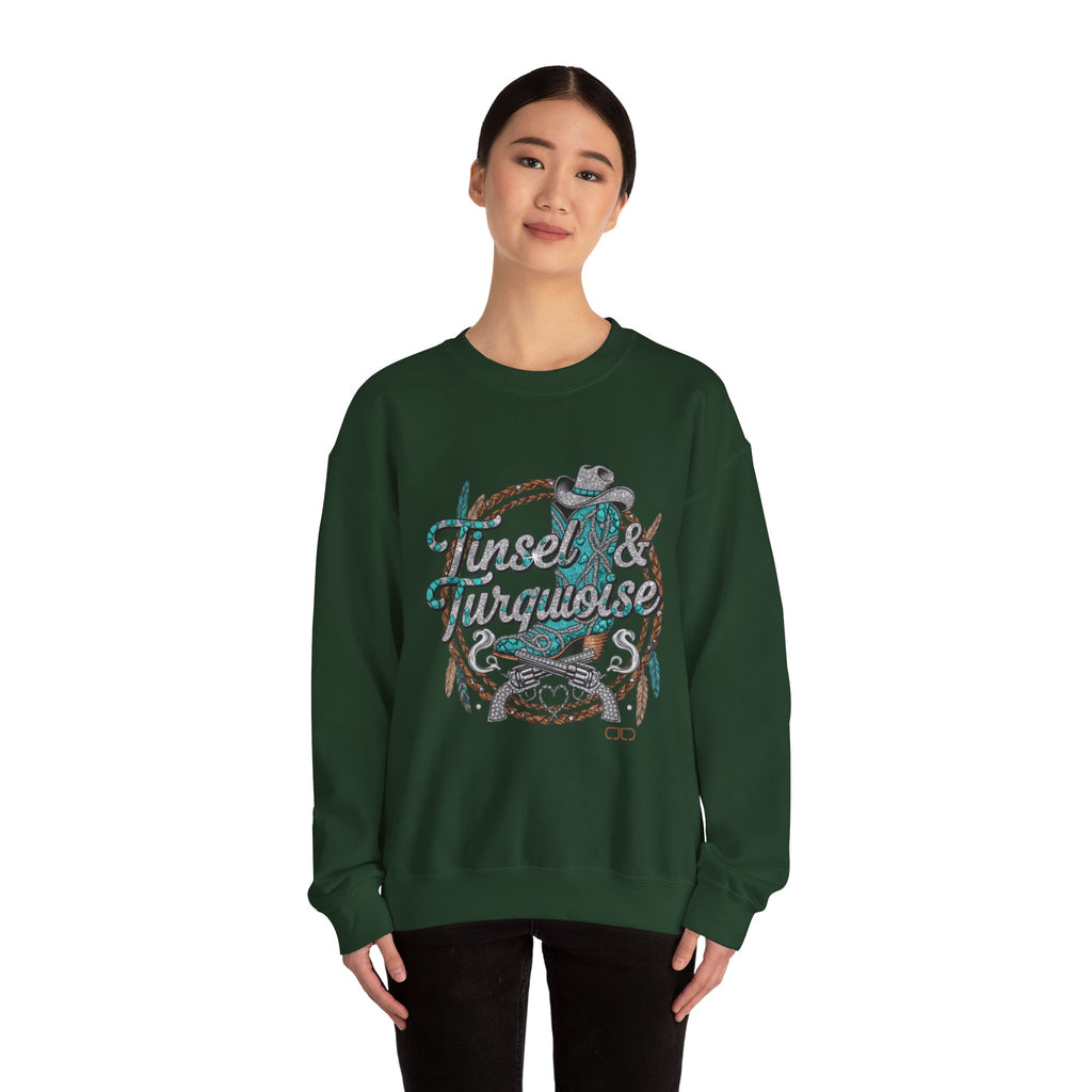 Tinsel & Turquoise Sweatshirt — Western Christmas Crewneck