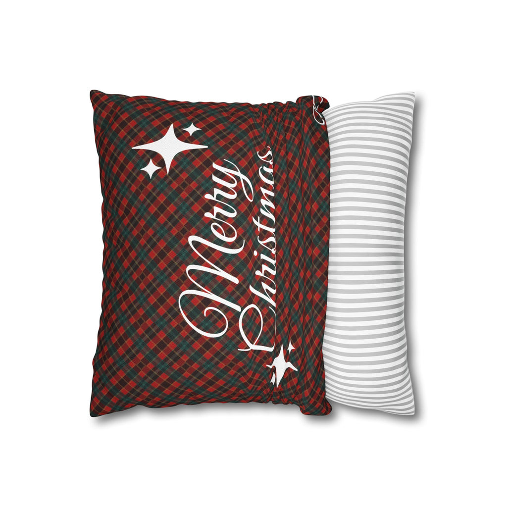 Merry Christmas Plaid Pillowcase - Red & Green Holiday Throw Pillow Cover