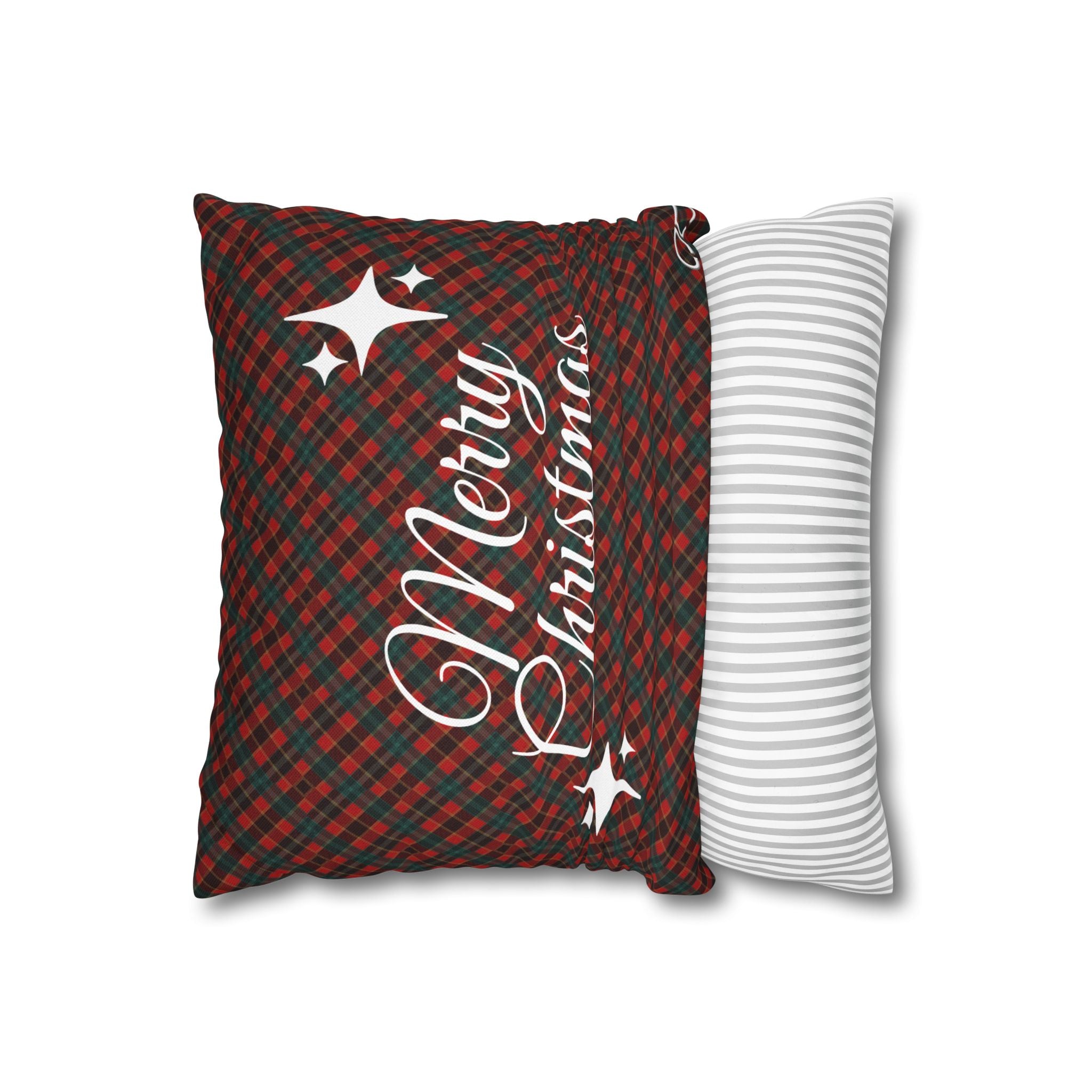 Merry Christmas Plaid Pillowcase - Red & Green Holiday Throw Pillow Cover