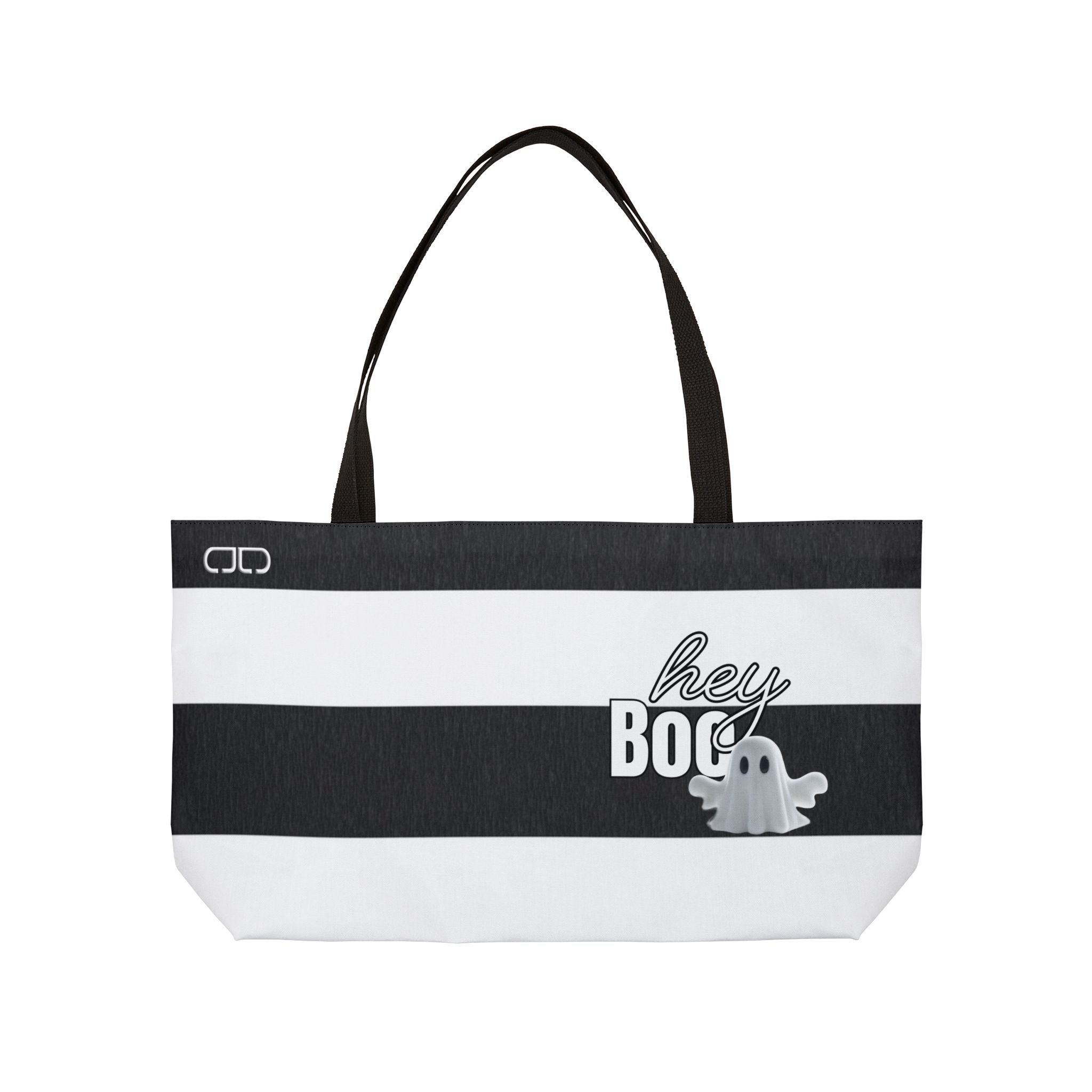 Hey Boo Ghostly Striped Weekender Tote Bag, Halloween Tote, Travel Bag, Beach Bag, Gift for Her, Fun and Stylish Accessories