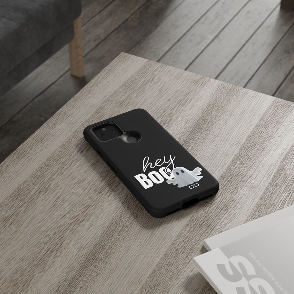 Hey Boo Tough Case, Ghost-Themed Phone Case, Cute Halloween Accessory, Spooky Gift for Friends, Tech Halloween Decor