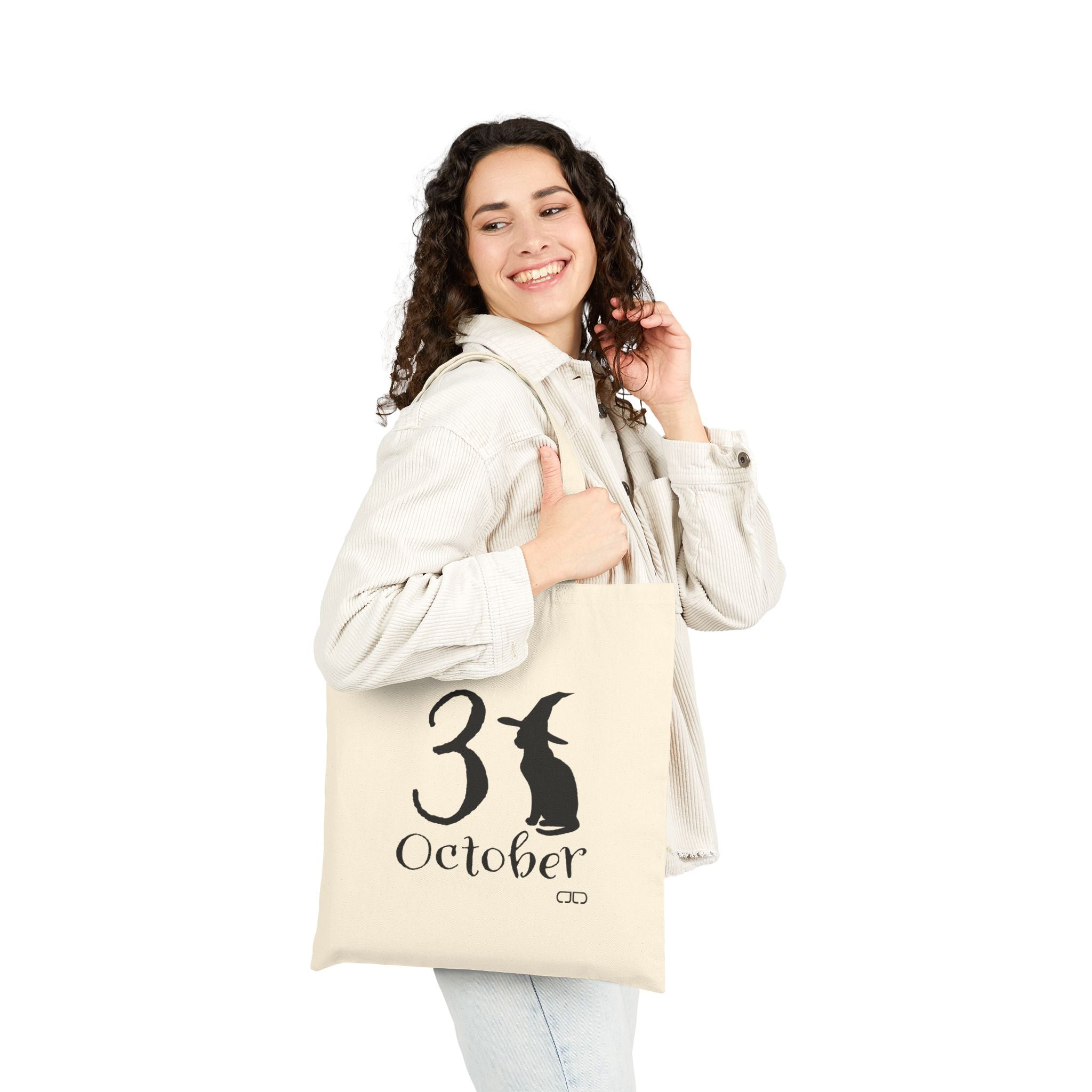 October 31st Cotton Canvas Tote Bag, Reusable Shopping Tote, Eco-Friendly Gift, Witch Tote, Fall Decor Bag, Black Cat Lover