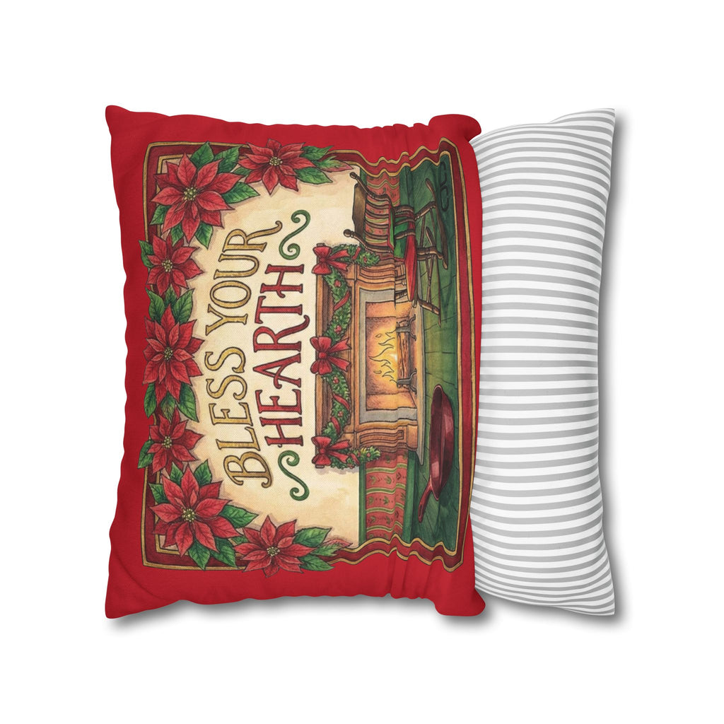 Bless Your Hearth Christmas Pillowcase — Holiday Fireplace Throw Pillow Cover