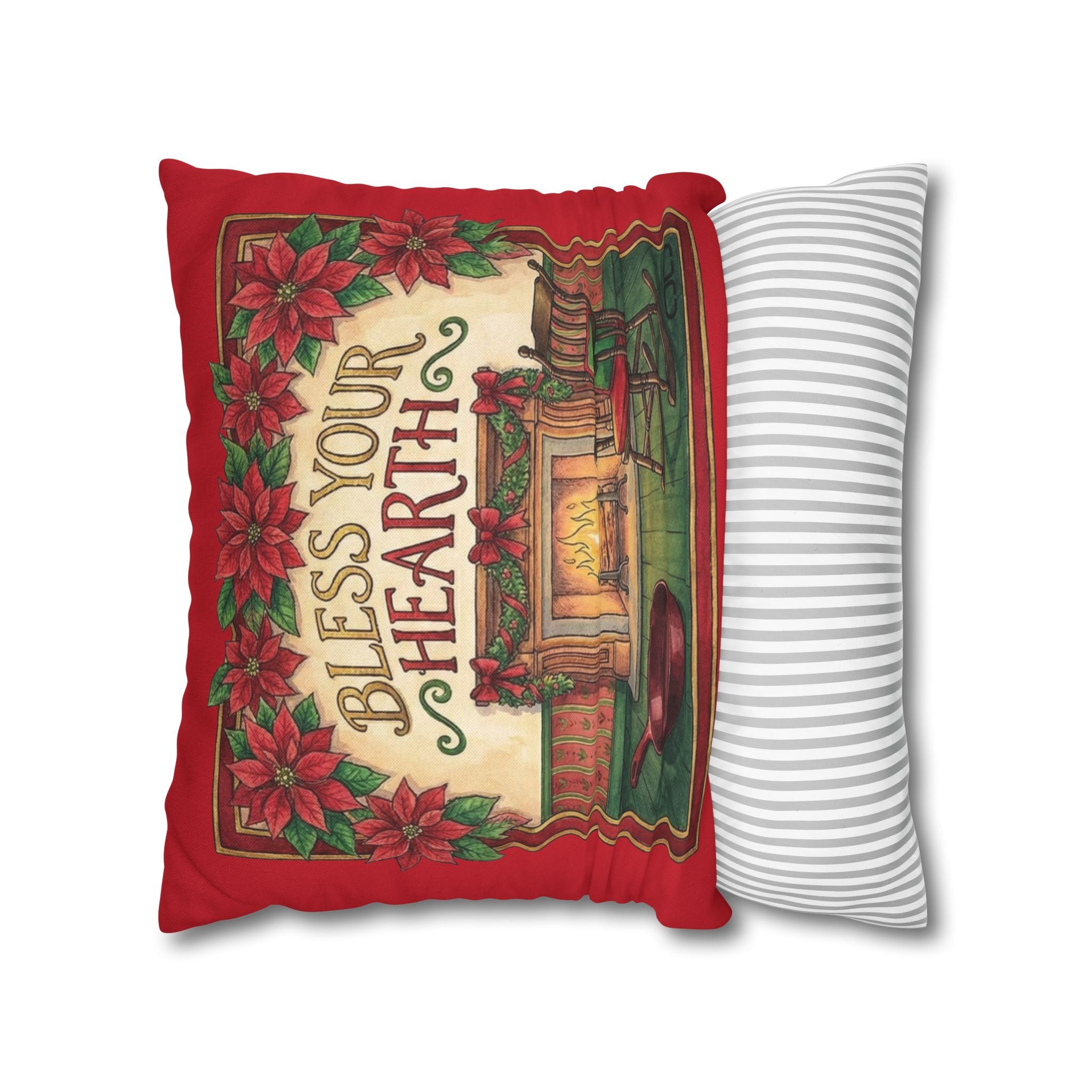 Bless Your Hearth Christmas Pillowcase — Holiday Fireplace Throw Pillow Cover