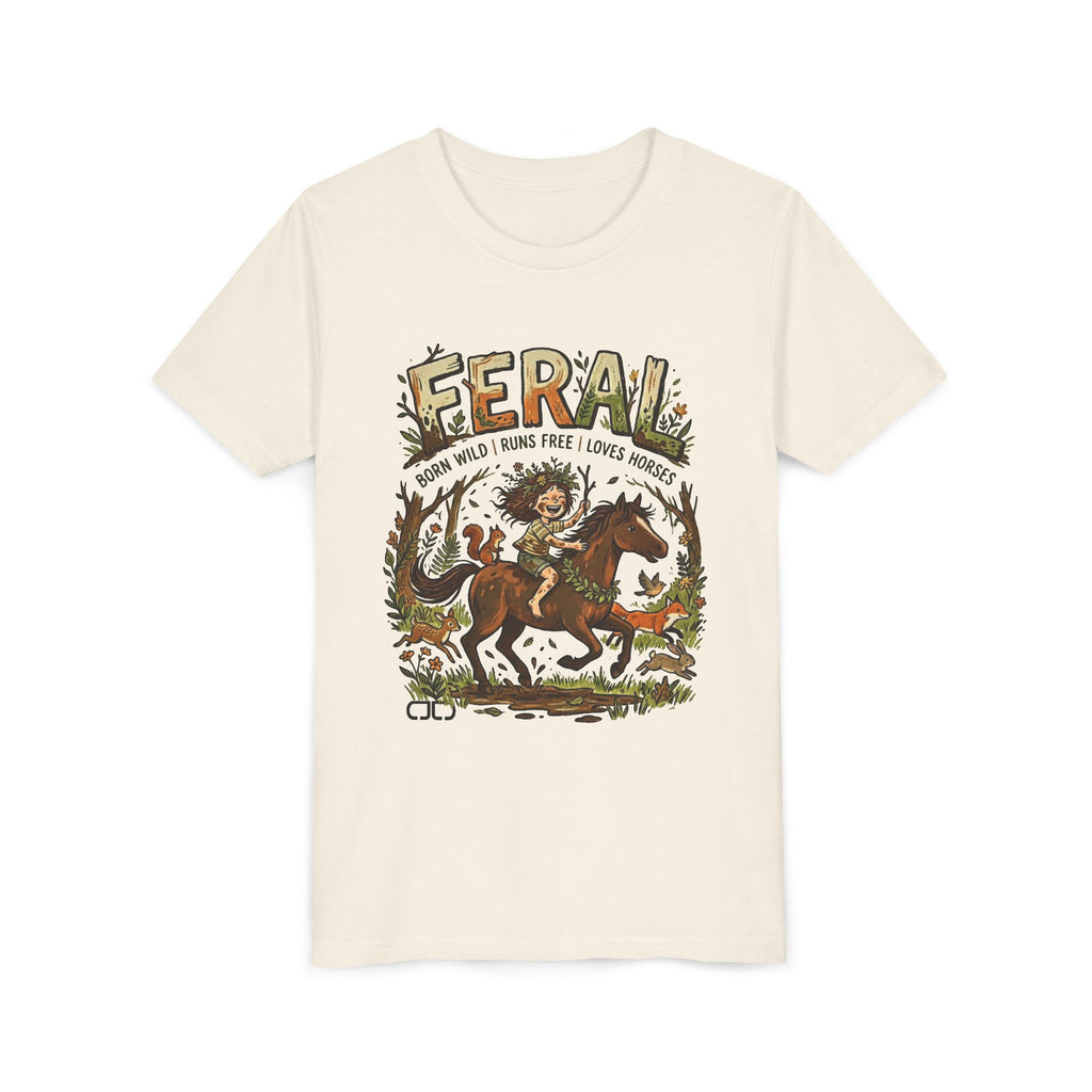 "FERAL" Horse Rider Graphic Kids T‑Shirt