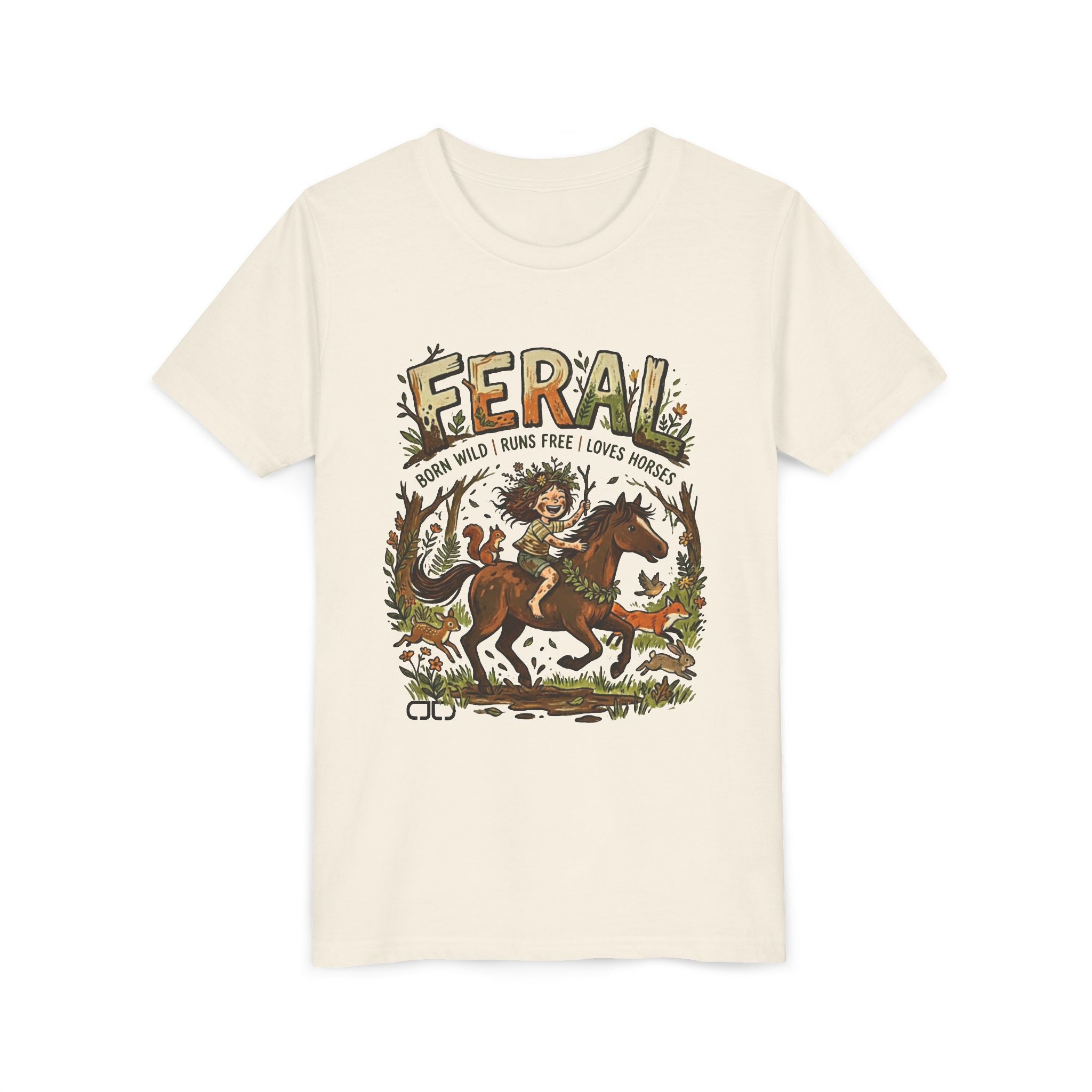 "FERAL" Horse Rider Graphic Kids T‑Shirt