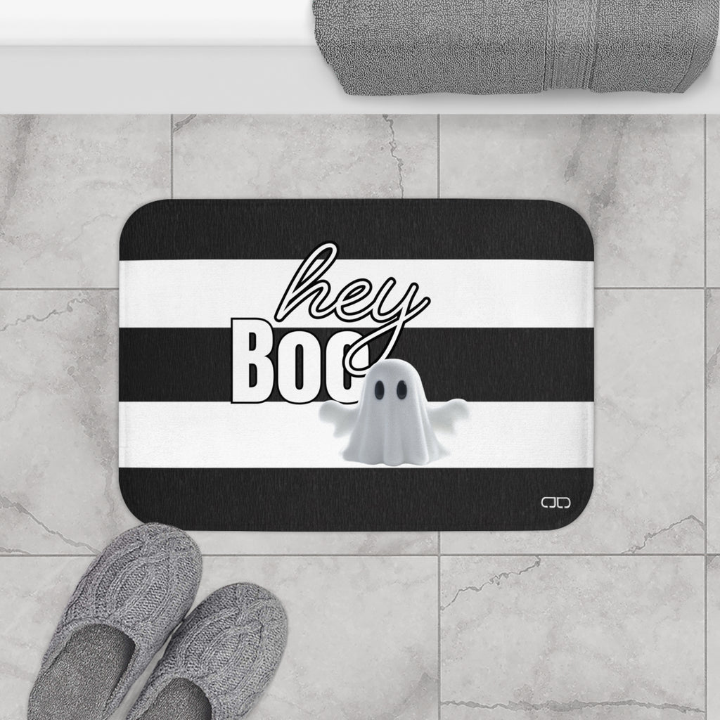 Hey Boo Halloween Bath Mat -  Ghost Design, Spooky Decor, Bathroom Accessory, Holiday Gift, Home Decor