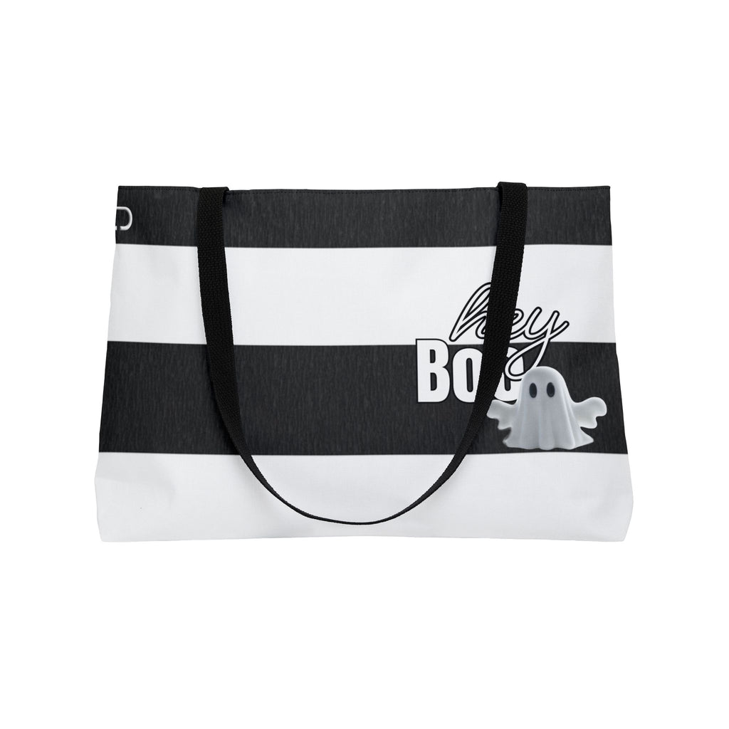 Hey Boo Ghostly Striped Weekender Tote Bag, Halloween Tote, Travel Bag, Beach Bag, Gift for Her, Fun and Stylish Accessories