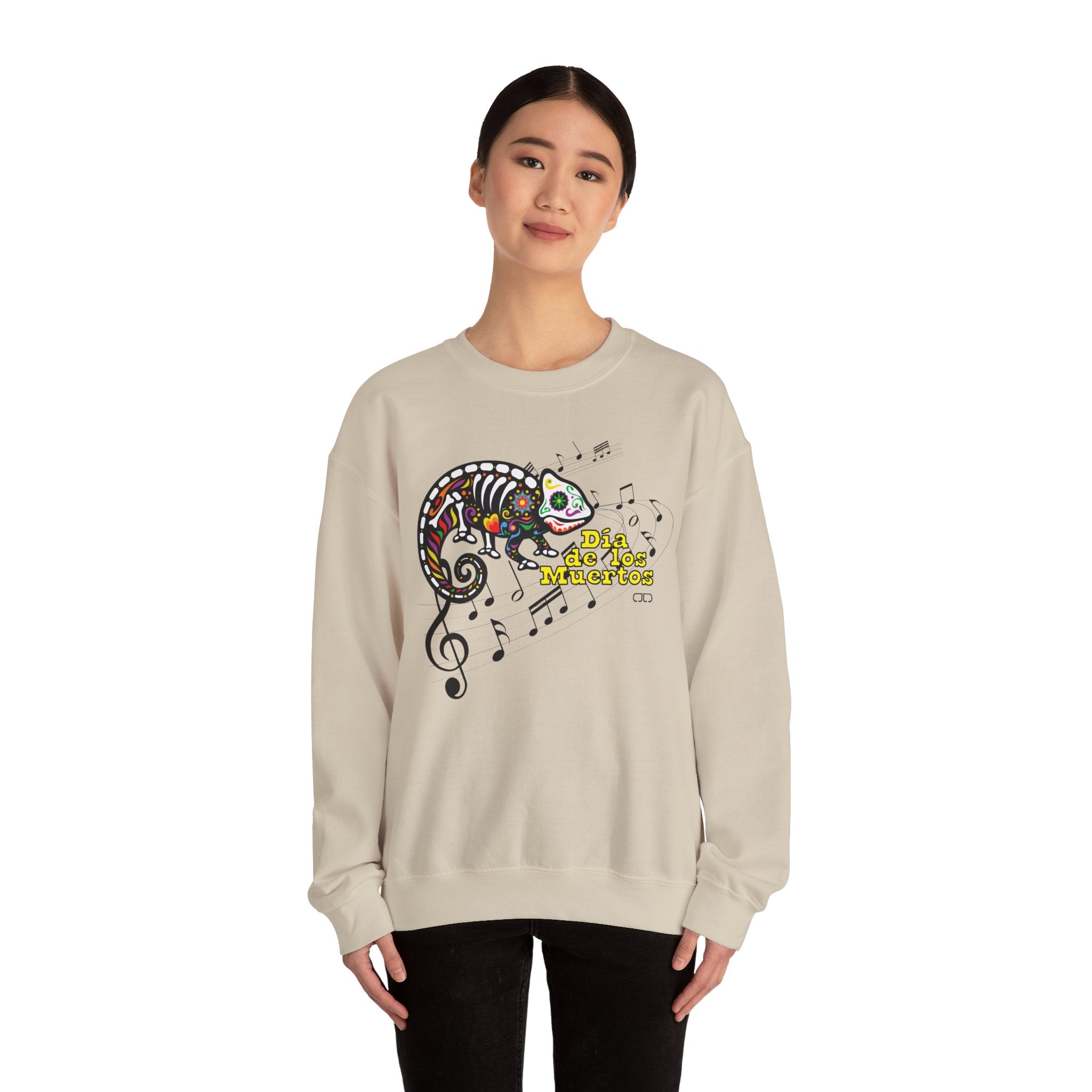 Day of the Dead Chameleon Crewneck Sweatshirt, Unisex Sweatshirt, Dia de los Muertos Gift, Halloween Apparel, Music Lover's Sweatshirt