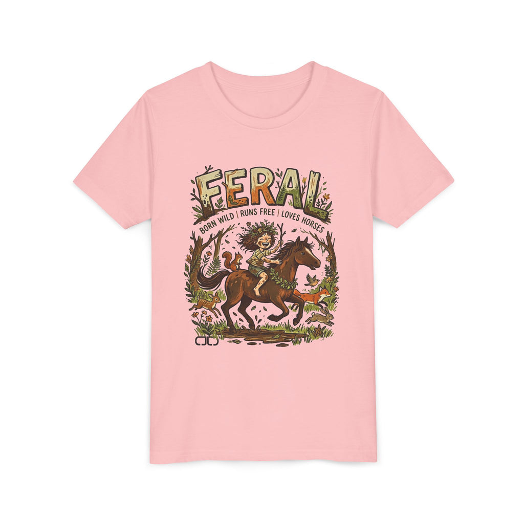"FERAL" Horse Rider Graphic Kids T‑Shirt