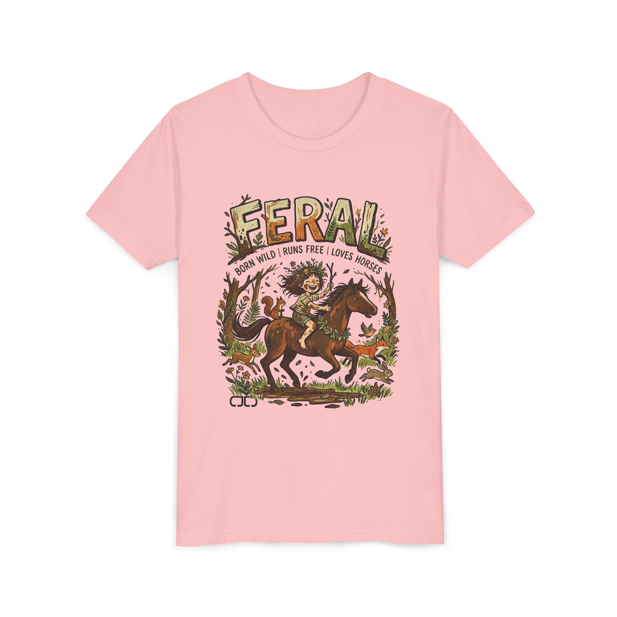 "FERAL" Horse Rider Graphic Kids T‑Shirt