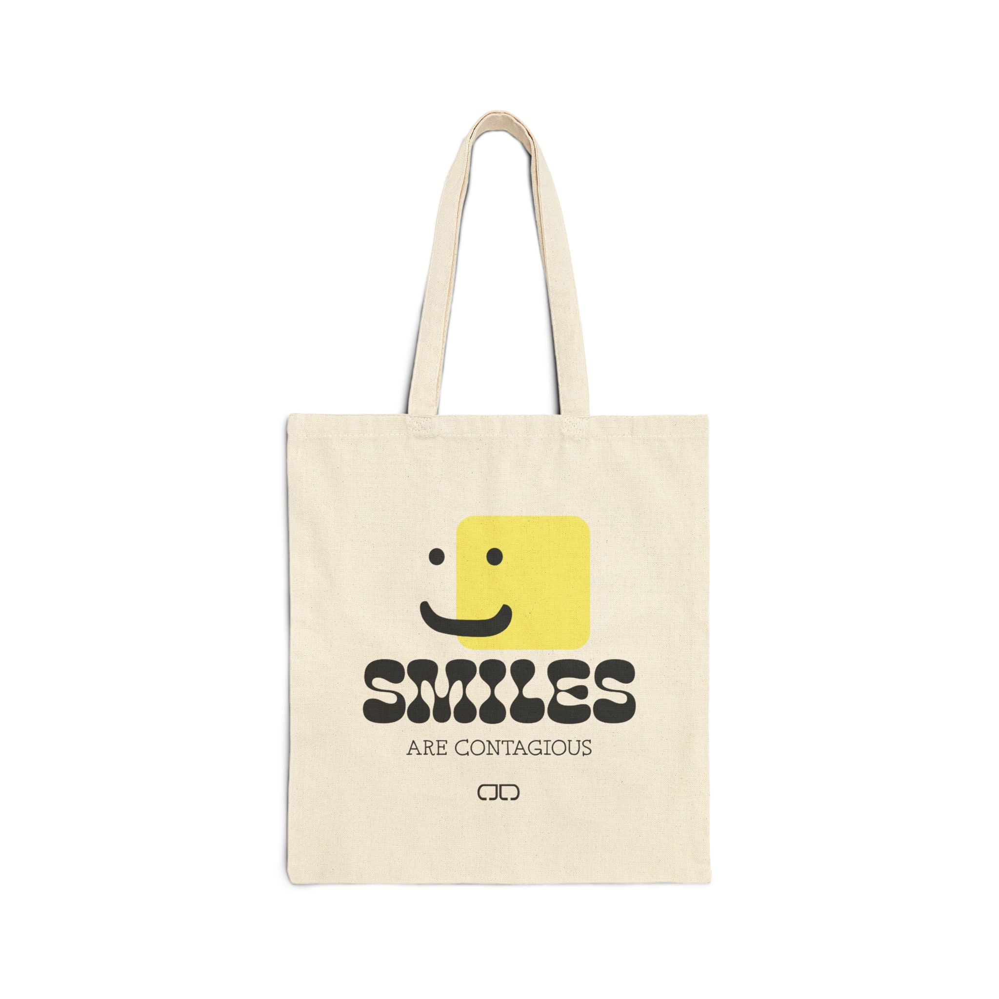 Smiles Are Contagious Cotton Tote Bag, Eco-Friendly Shopper, Gift for Friends, Casual Beach Bag, Everyday Use, Fun Accessories