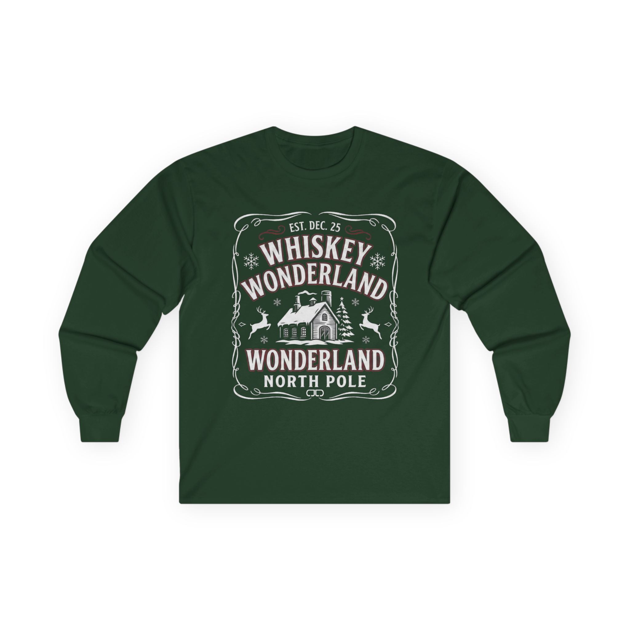 Whiskey Wonderland Long Sleeve Tee — North Pole Christmas Bar Holiday Shirt