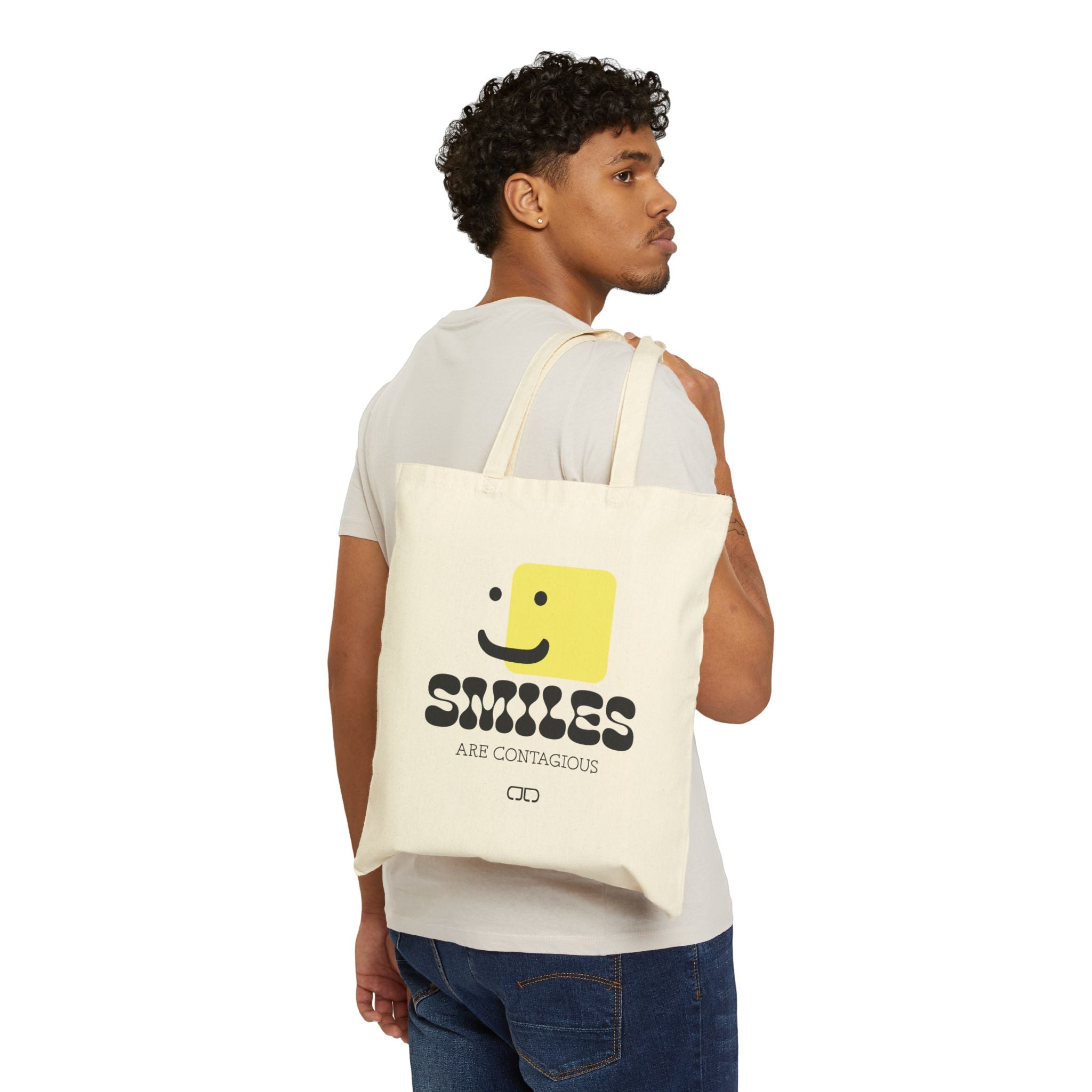 Smiles Are Contagious Cotton Tote Bag, Eco-Friendly Shopper, Gift for Friends, Casual Beach Bag, Everyday Use, Fun Accessories