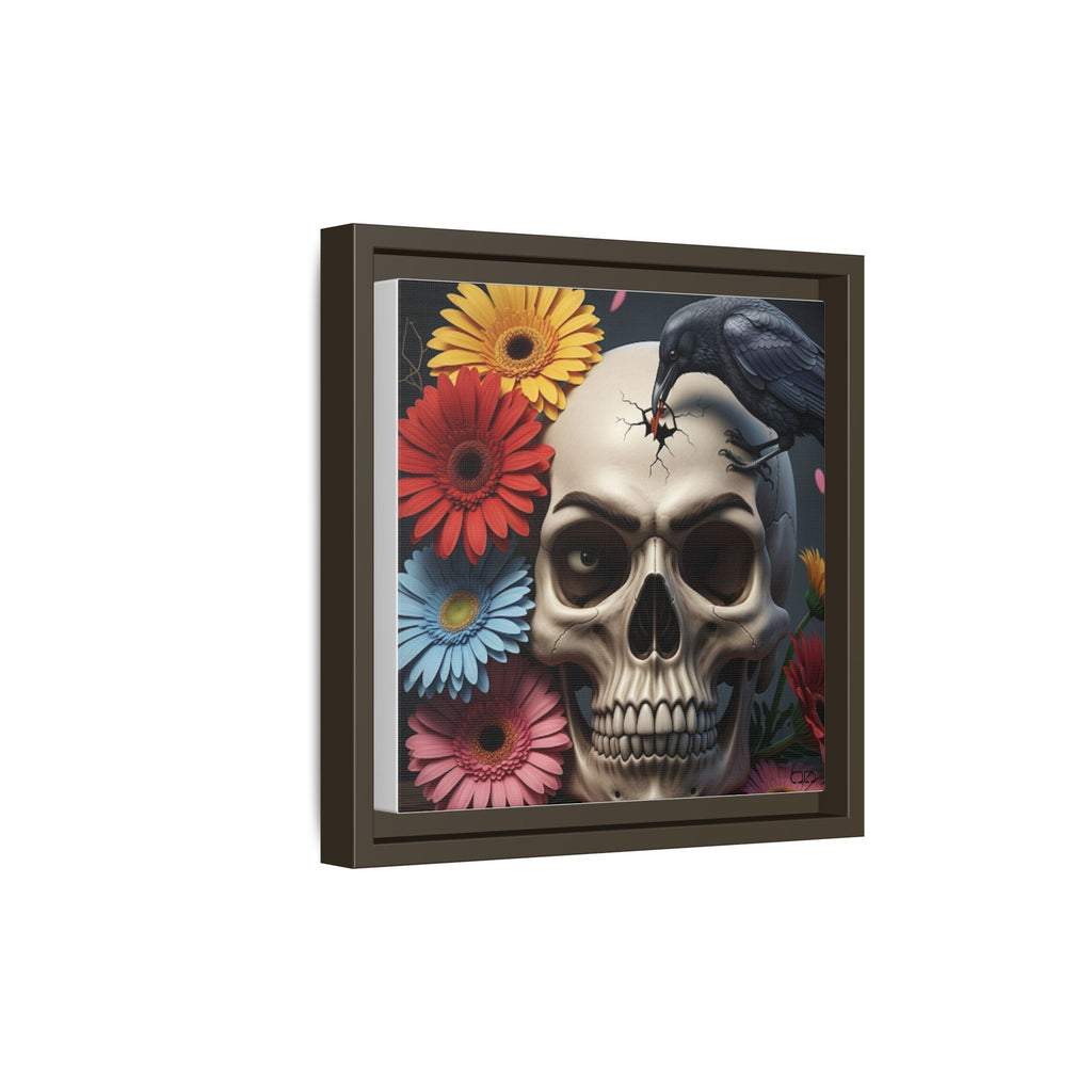 Headache - Framed Skull & Flower Canvas Art Print, Gothic Home Decor, Unique Wall Art, Boho Aesthetic, Perfect for Halloween, Birthday Gifts