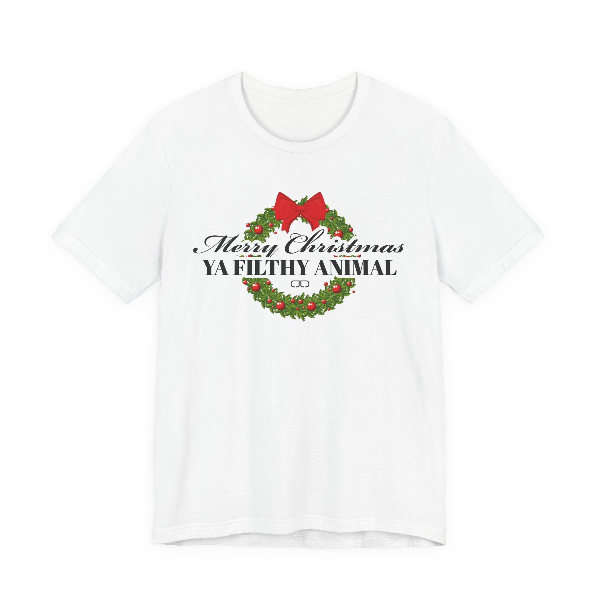 Merry Christmas Ya Filthy Animal Tee – Holiday Wreath Christmas Shirt