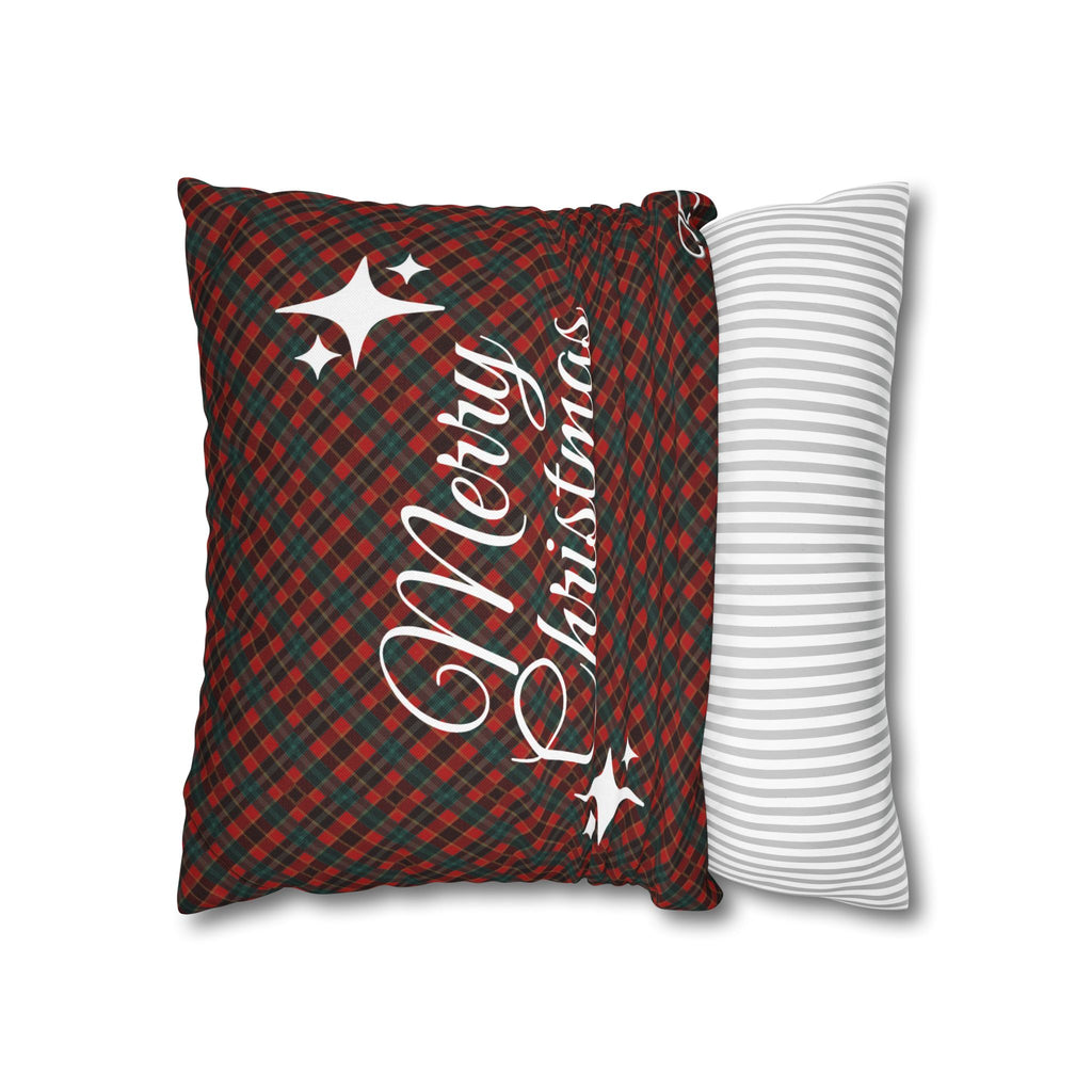 Merry Christmas Plaid Pillowcase - Red & Green Holiday Throw Pillow Cover