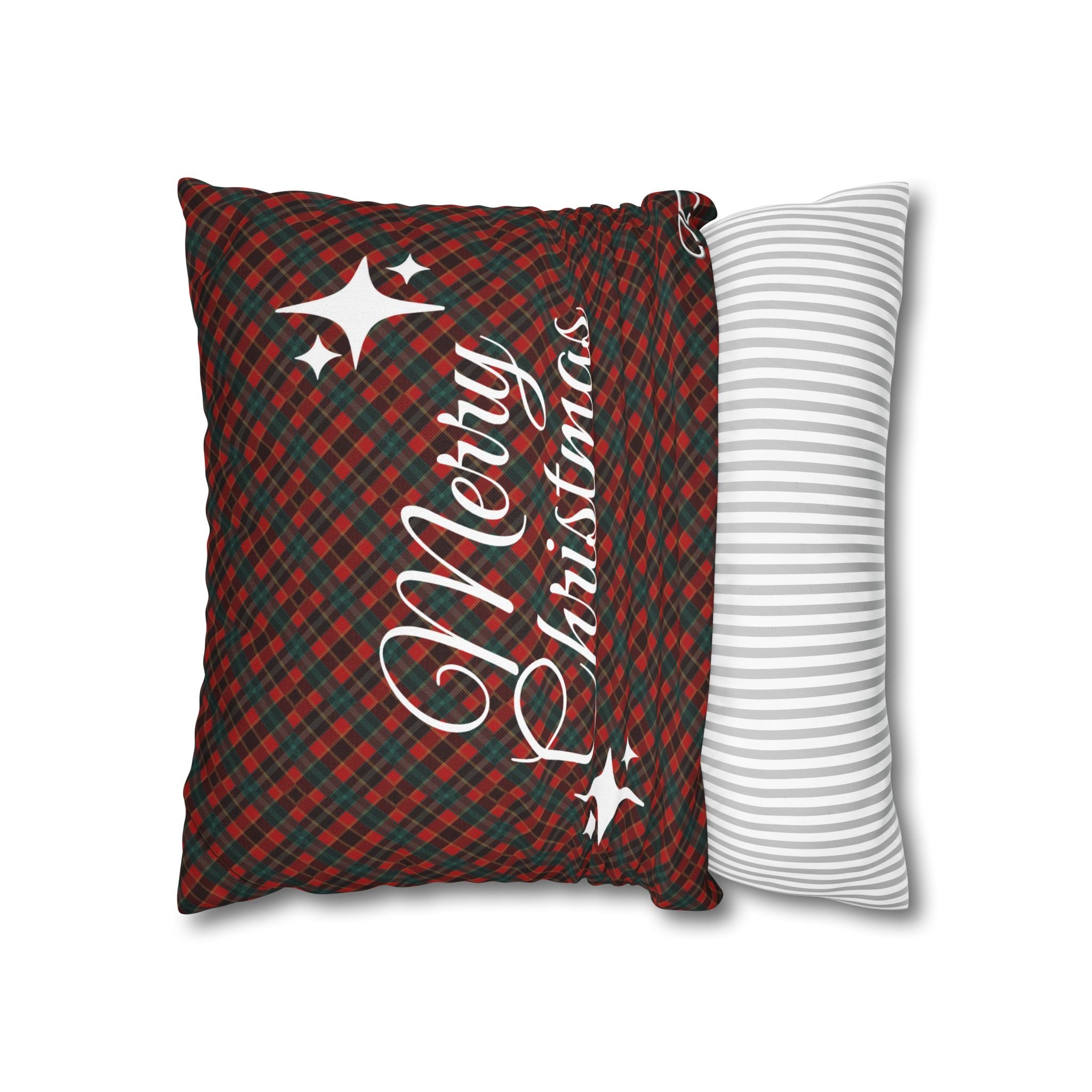 Merry Christmas Plaid Pillowcase - Red & Green Holiday Throw Pillow Cover