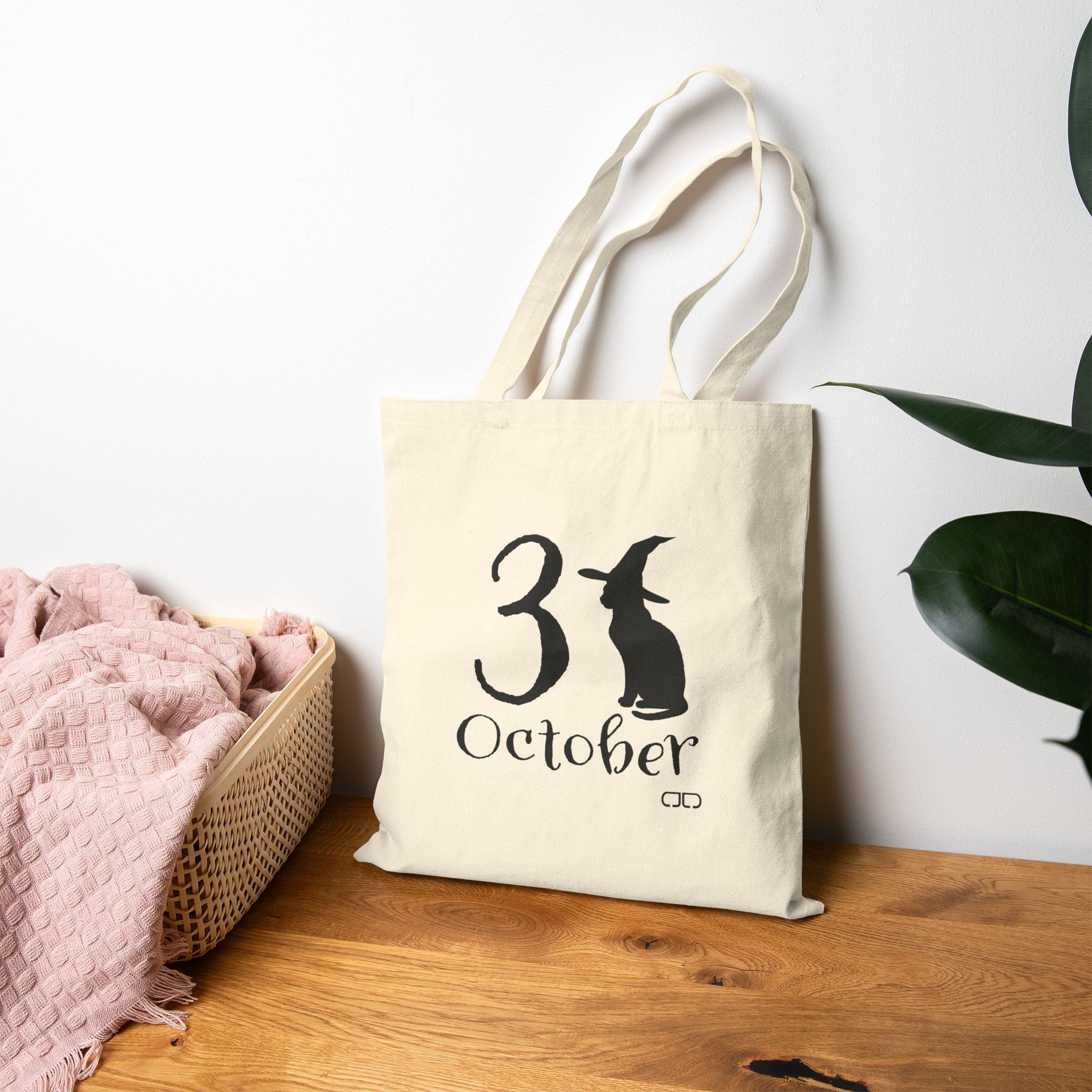 October 31st Cotton Canvas Tote Bag, Reusable Shopping Tote, Eco-Friendly Gift, Witch Tote, Fall Decor Bag, Black Cat Lover
