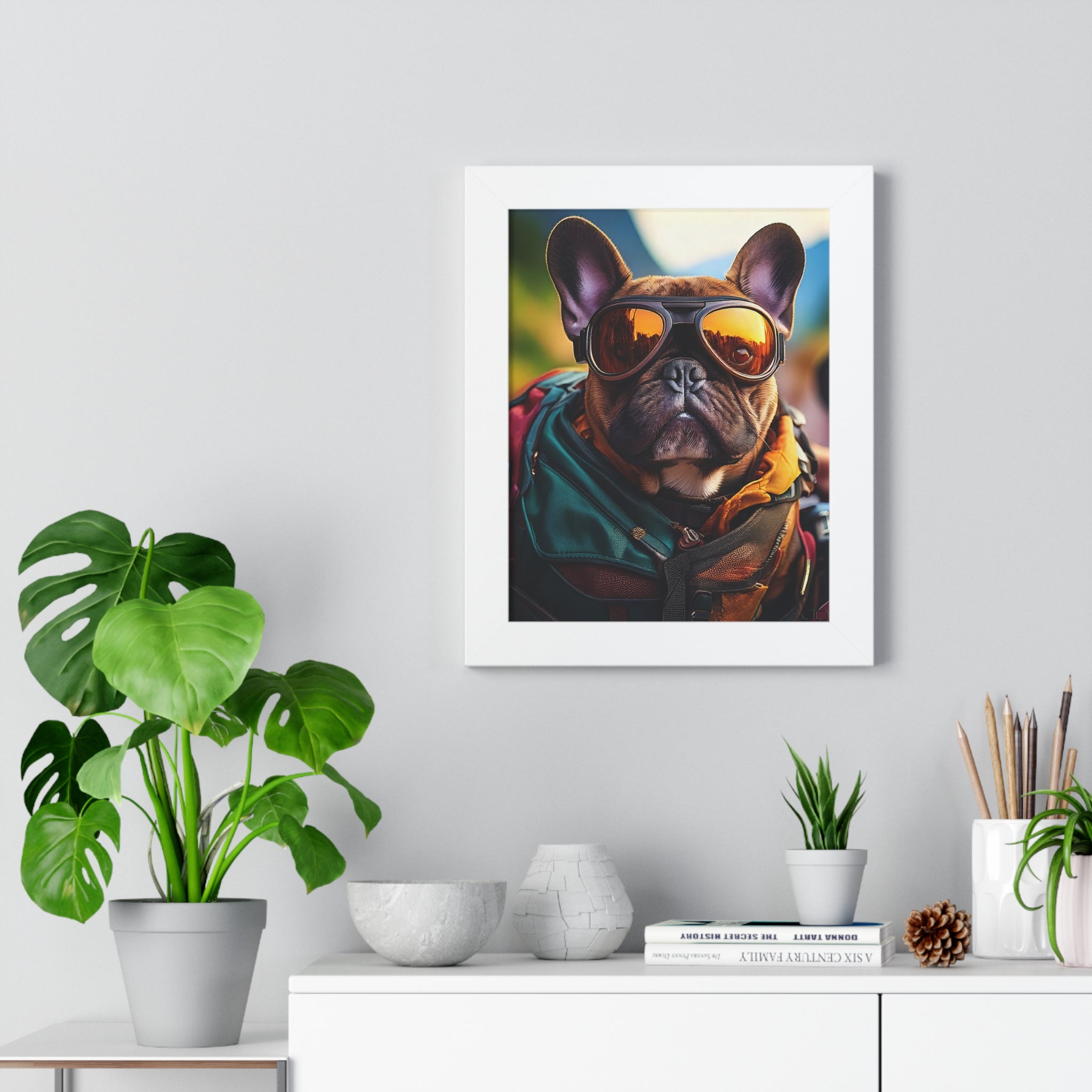 French Bulldog in Motorcyle Leathers Framed Poster - Cool Pet Art, Home Decor, Dog Lover Gift, Unique Wall Art, Pet Enthusiast Decor
