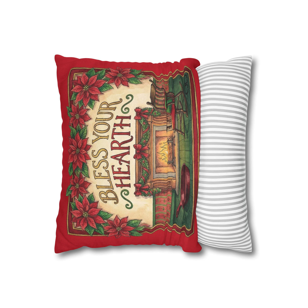 Bless Your Hearth Christmas Pillowcase — Holiday Fireplace Throw Pillow Cover