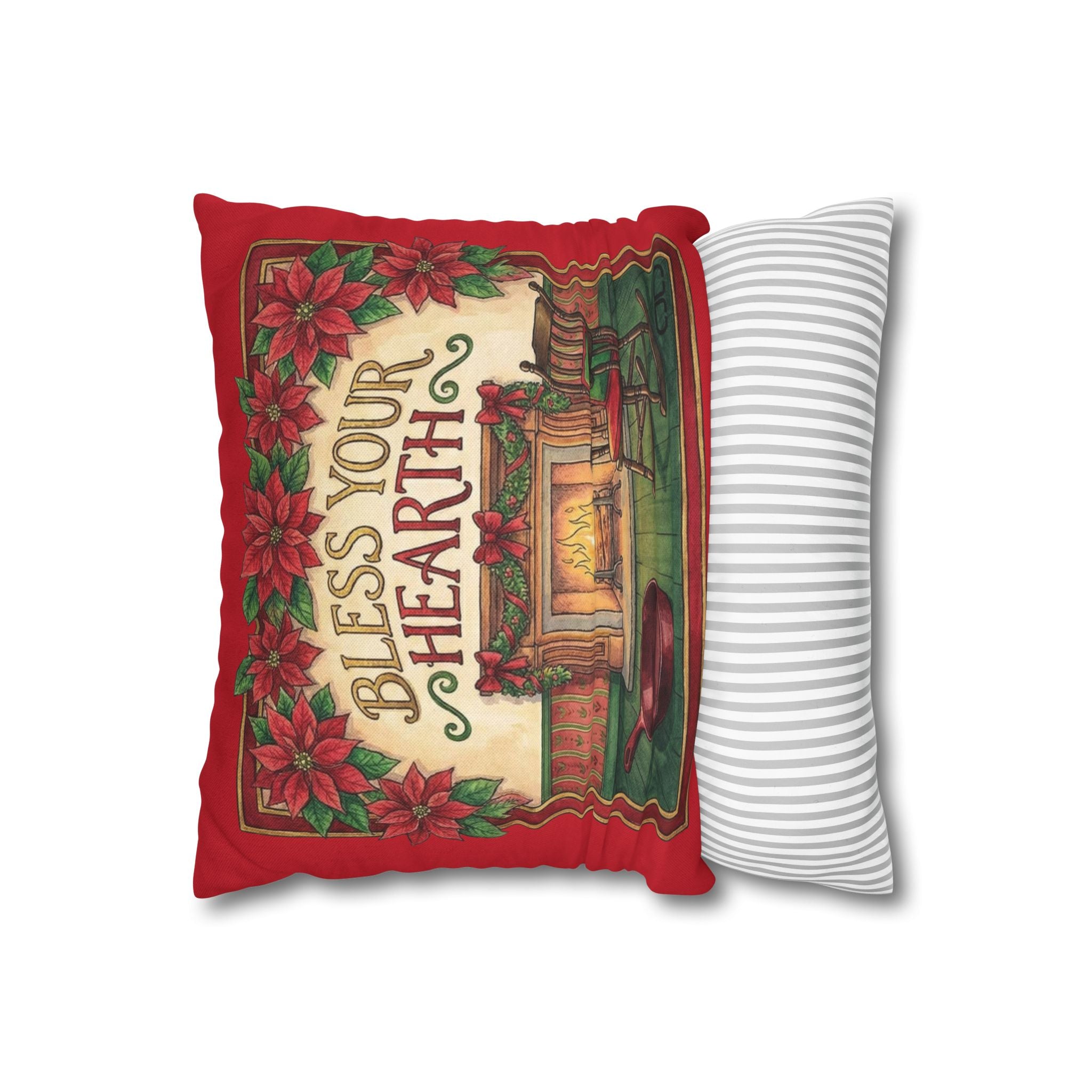 Bless Your Hearth Christmas Pillowcase — Holiday Fireplace Throw Pillow Cover