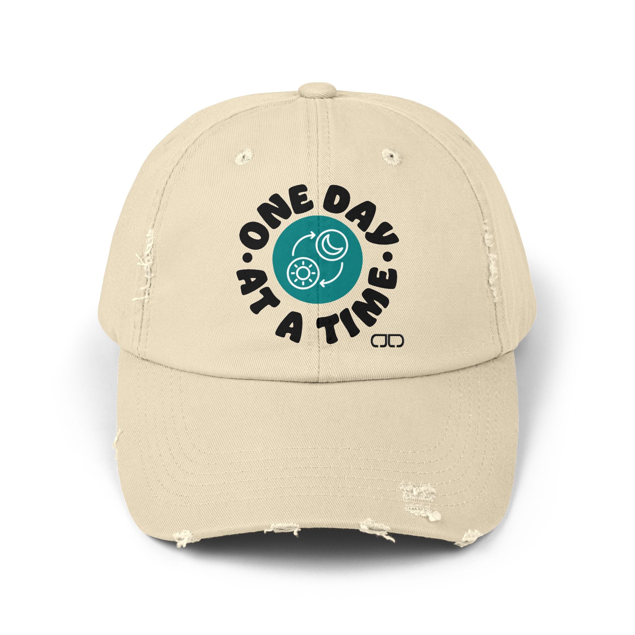 One Day at a Time Distressed Cap | Casual Style, Relaxed Fit, Gift for Him/Her, Summer Accessory, Motivational Wear