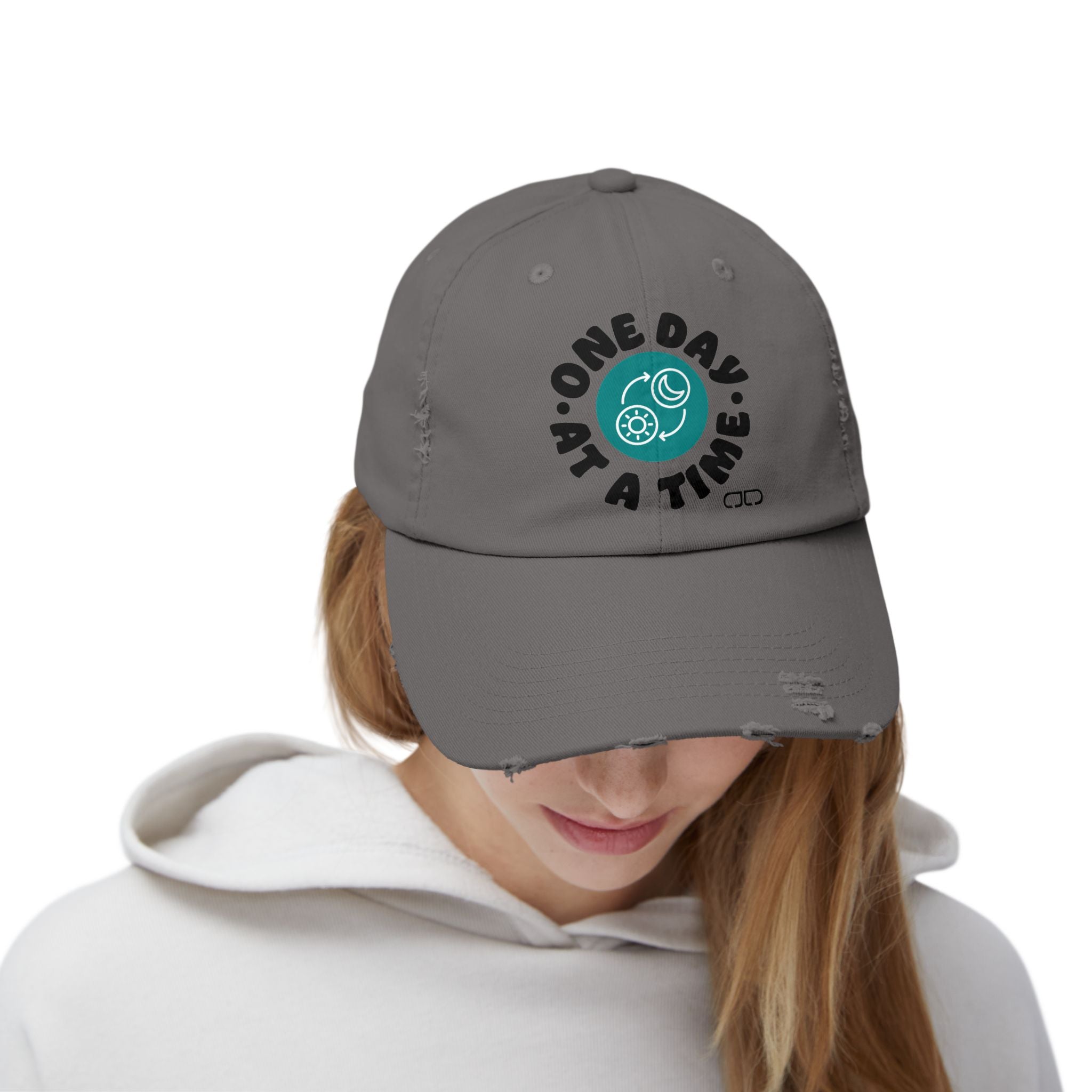 One Day at a Time Distressed Cap | Casual Style, Relaxed Fit, Gift for Him/Her, Summer Accessory, Motivational Wear
