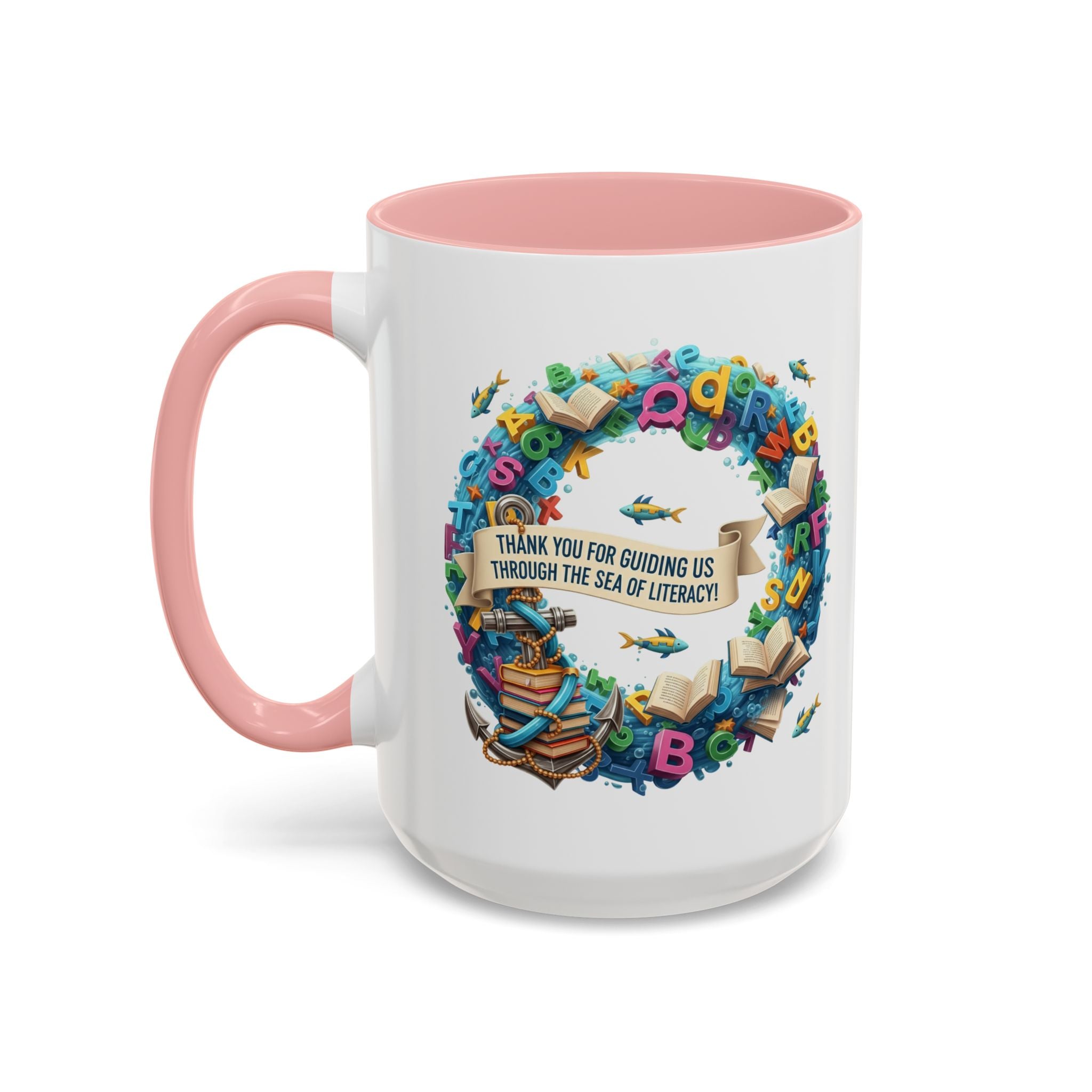 Sea of Literacy Colorful Book Lover's Accent Coffee Mug | Perfect for Home, Office, or Gift | Reading, Study, Library Decor, Teacher Appreciation