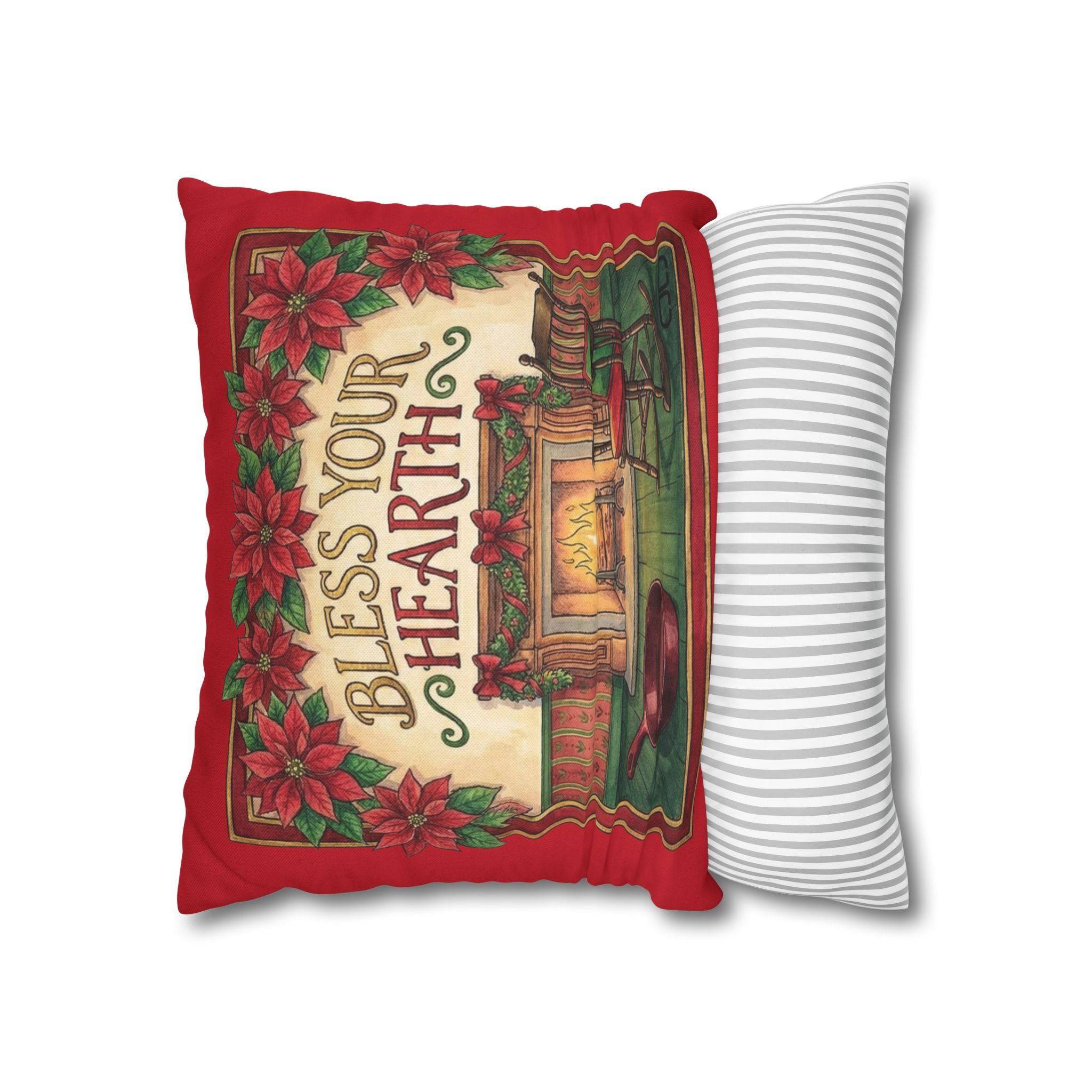 Bless Your Hearth Christmas Pillowcase — Holiday Fireplace Throw Pillow Cover