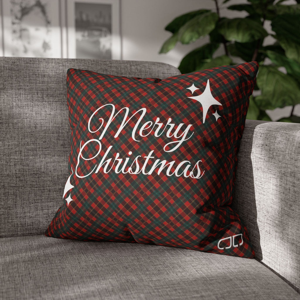 Merry Christmas Plaid Pillowcase - Red & Green Holiday Throw Pillow Cover