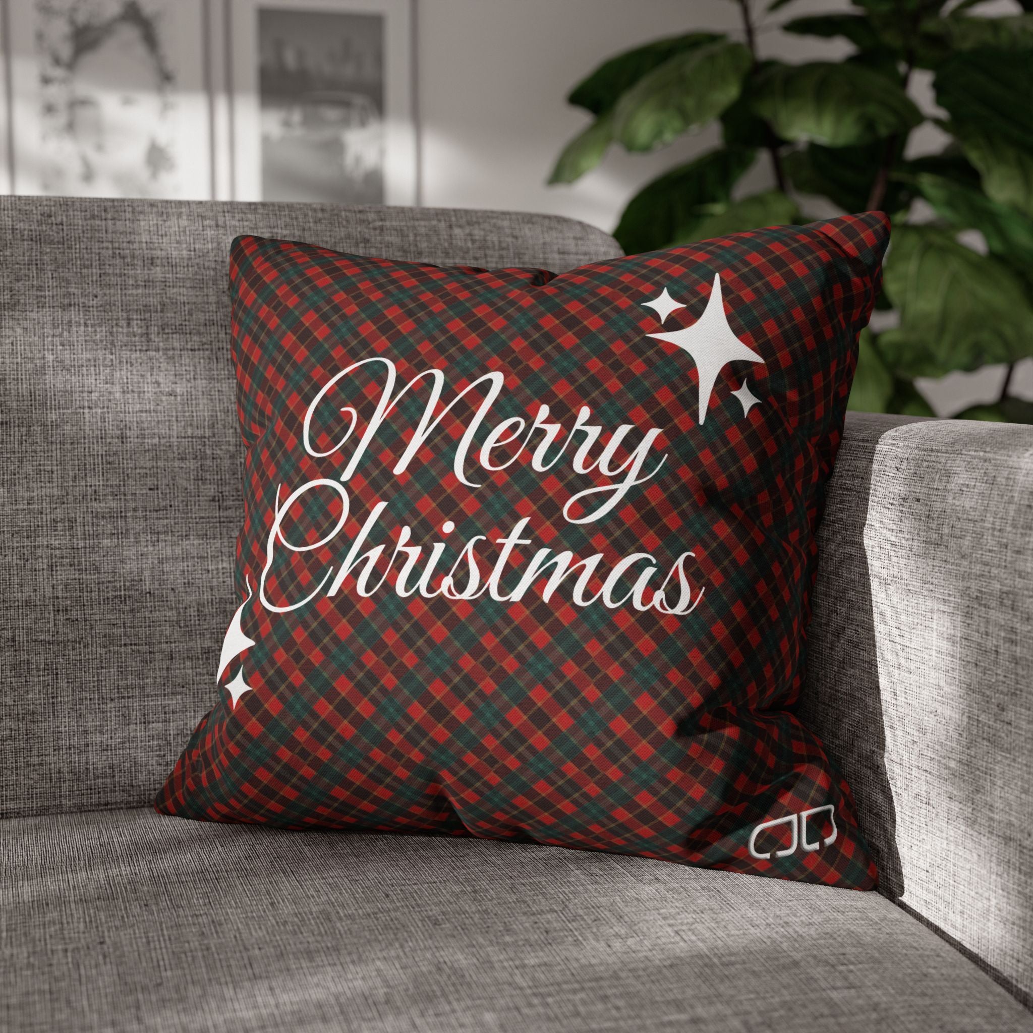 Merry Christmas Plaid Pillowcase - Red & Green Holiday Throw Pillow Cover
