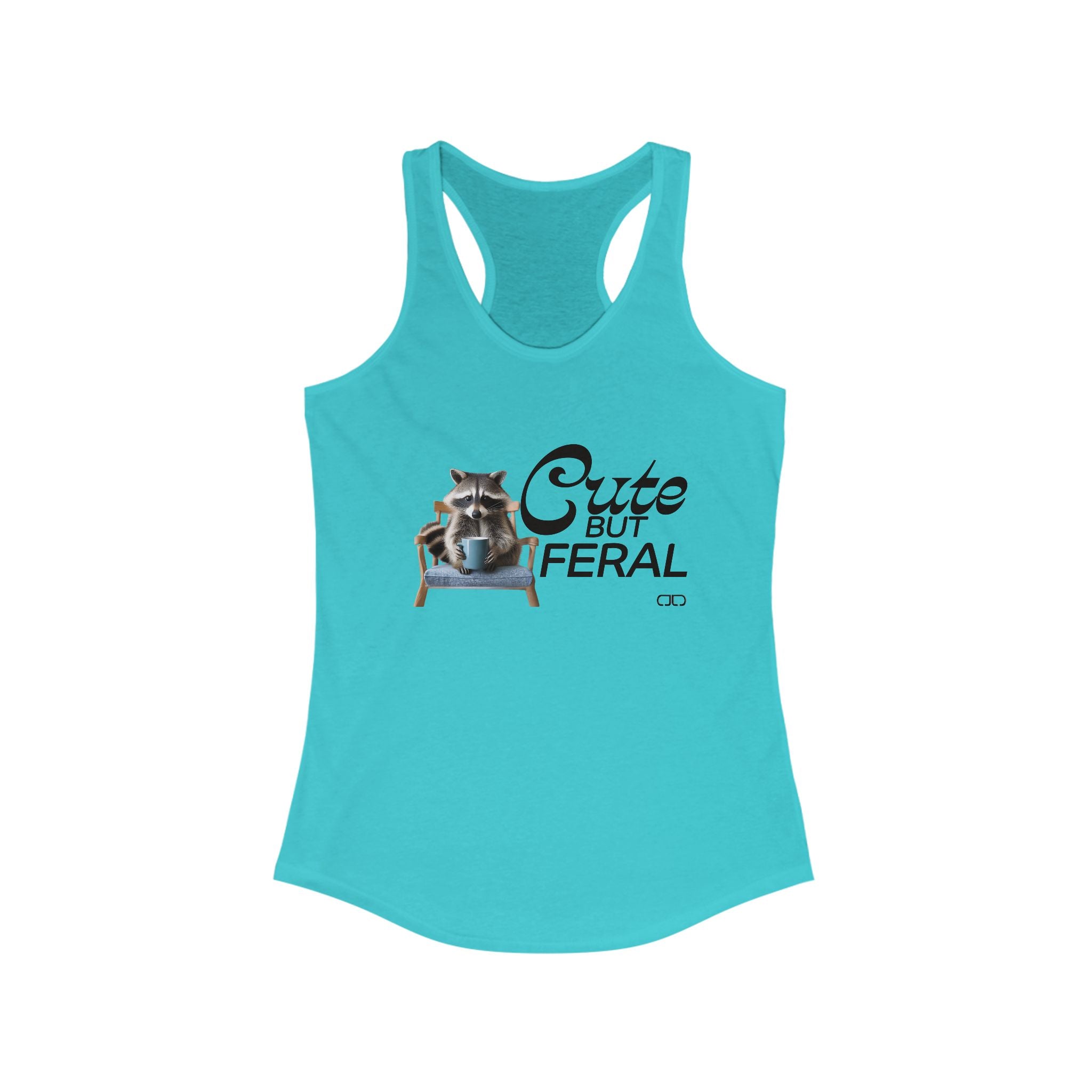 Cute But Feral Racoon Sipping Tea Women's Racerback Tank | Summer Workout Top, Gift for Animal Lovers, Casual Wear, Everyday Comfort
