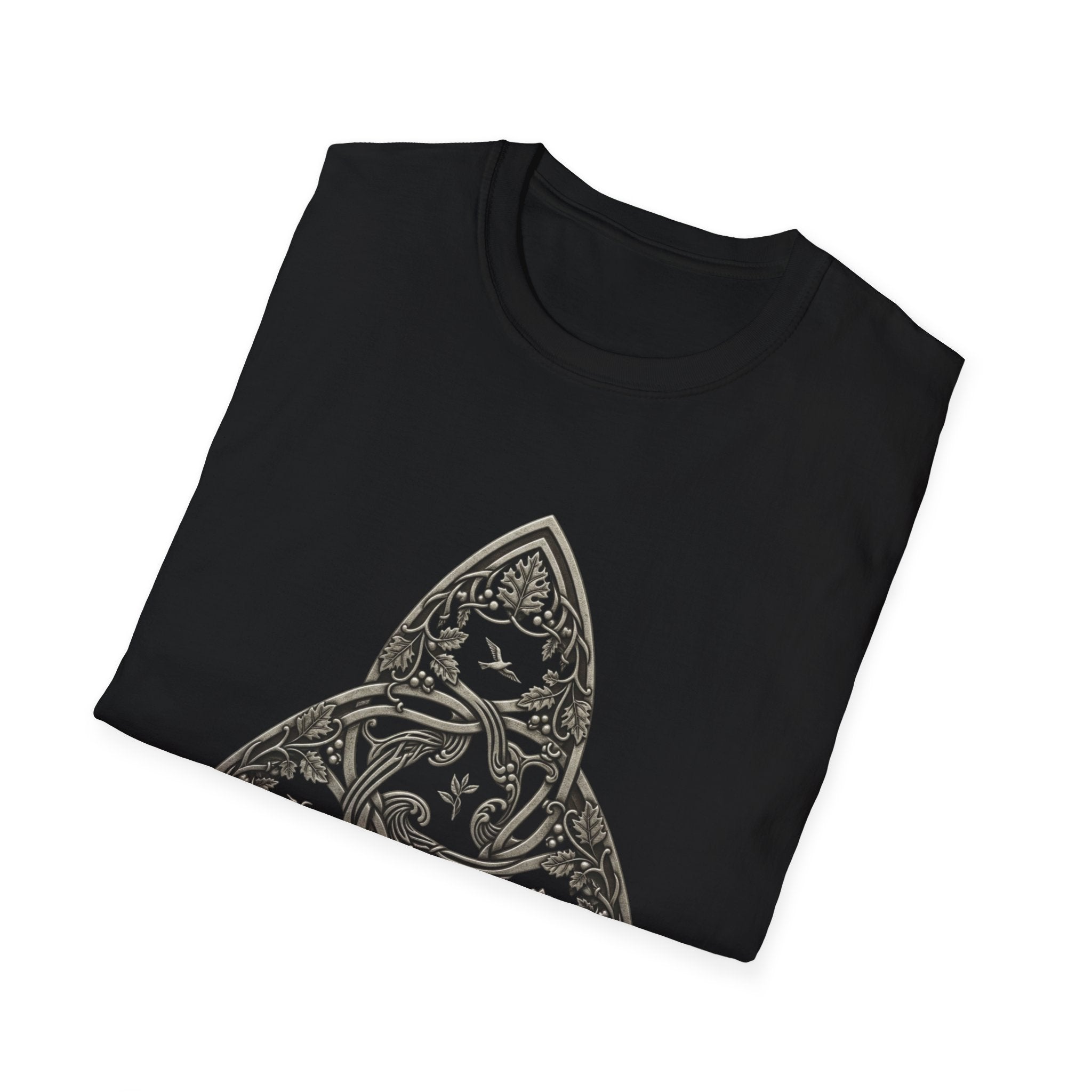 Celtic style Triquetra in a Softstyle T-Shirt, Casual Wear, Gift for Him/Her, Festival Clothing, Unique Graphic Tee, Nature Lovers T-Shirt