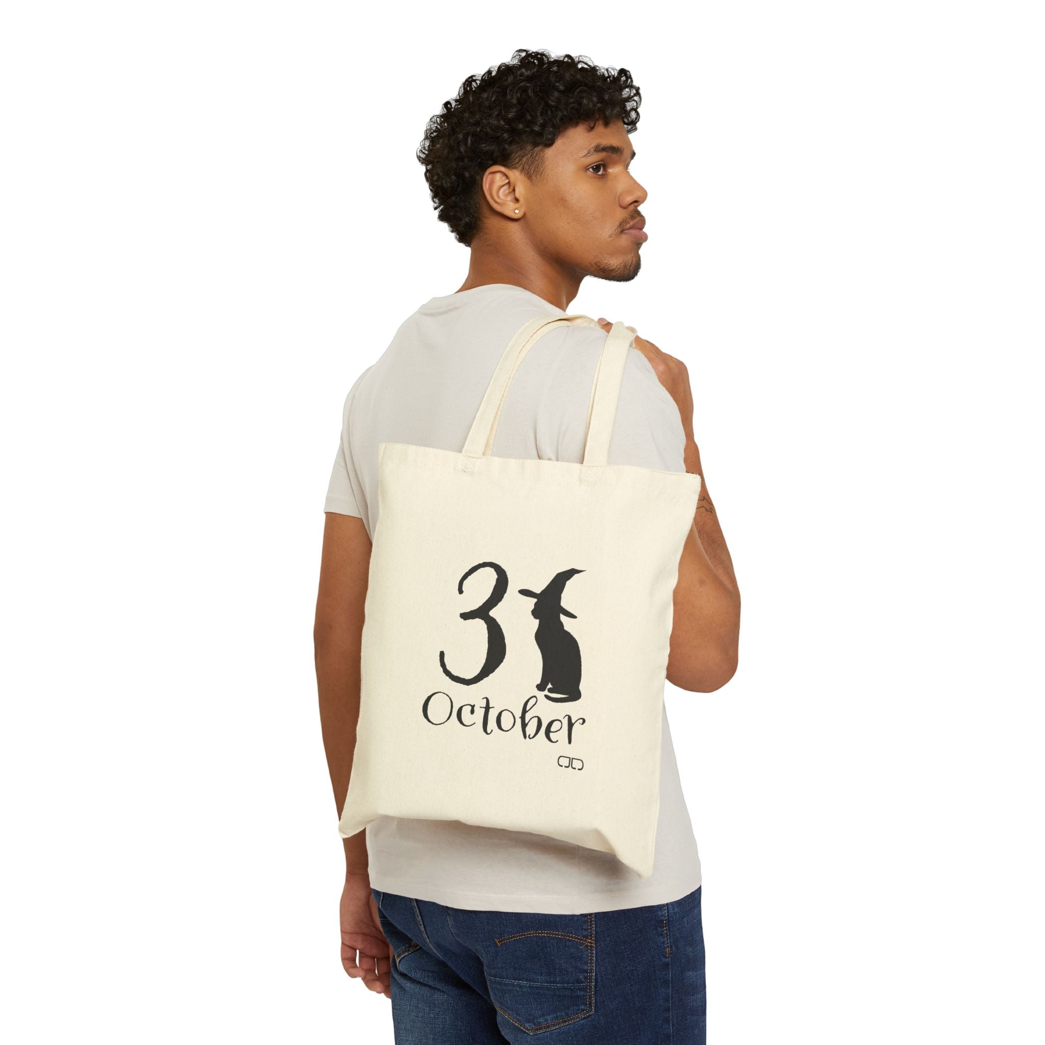 October 31st Cotton Canvas Tote Bag, Reusable Shopping Tote, Eco-Friendly Gift, Witch Tote, Fall Decor Bag, Black Cat Lover