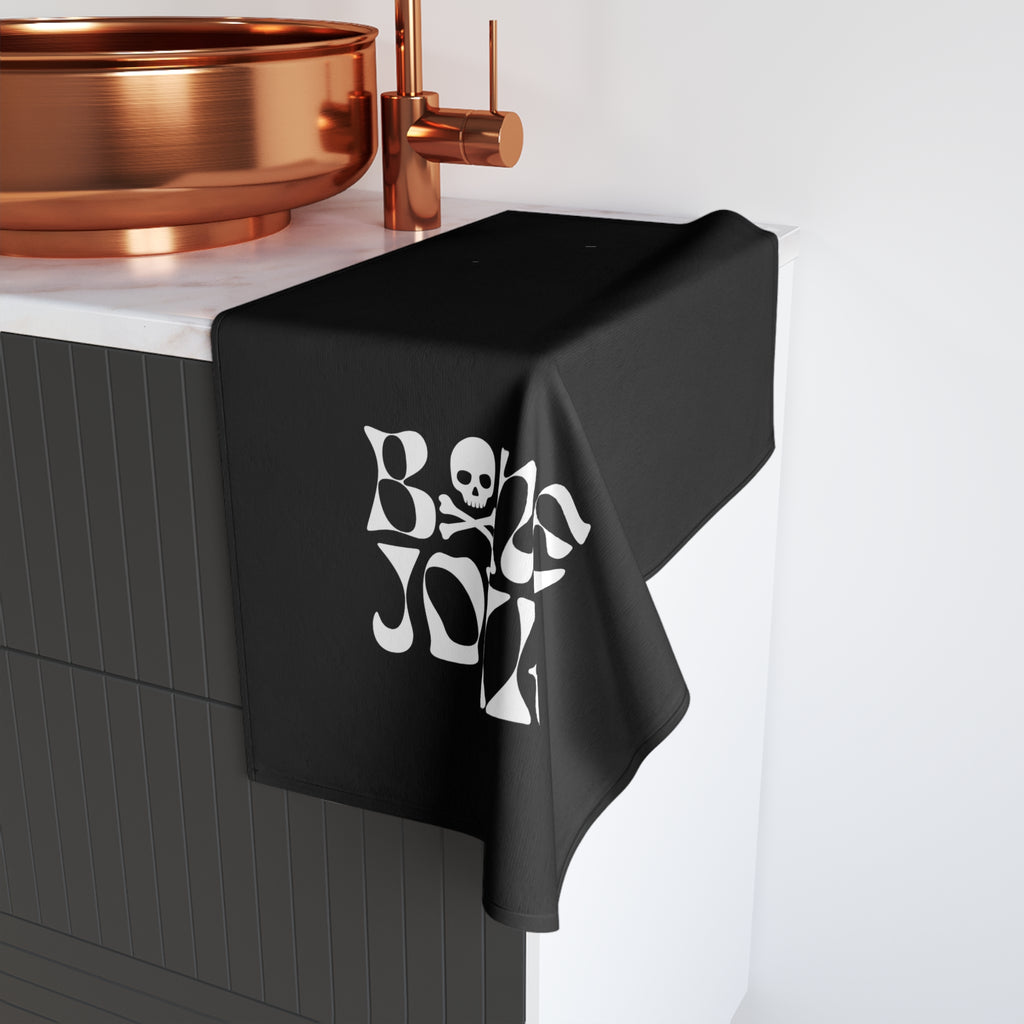 Gothic Hand Towel with 'Bone Jour' Text | Perfect for Halloween, Home Decor, or as a Unique Gift