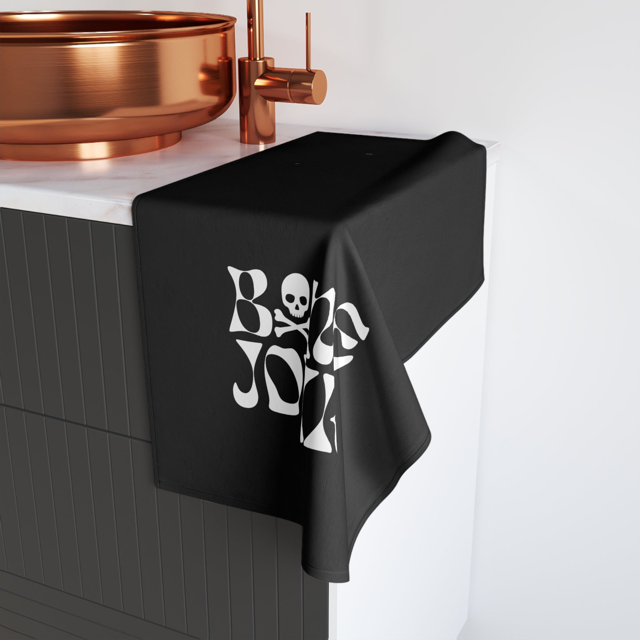 Gothic Hand Towel with 'Bone Jour' Text | Perfect for Halloween, Home Decor, or as a Unique Gift